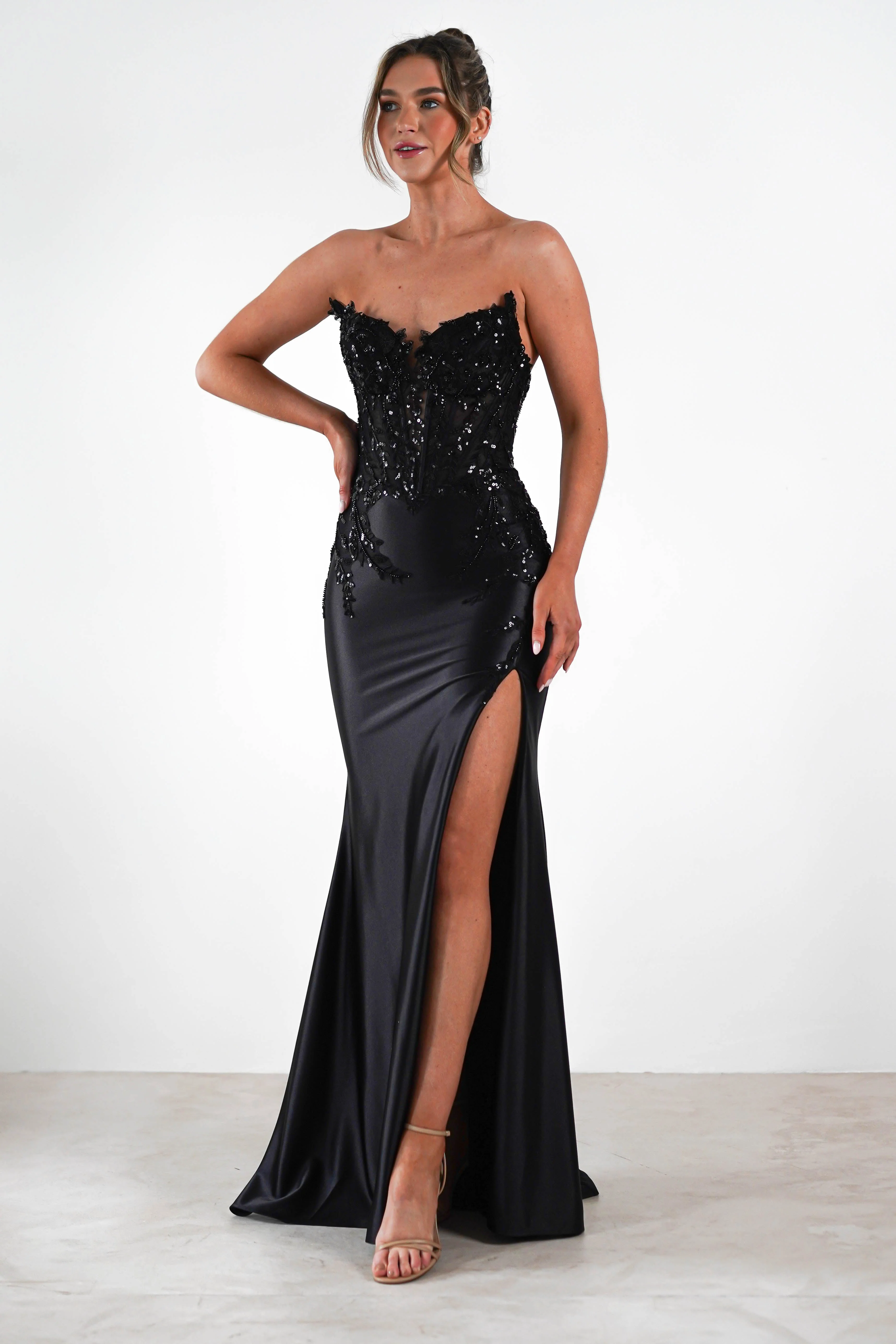Dallas Luxe Embellished Gown | Black
