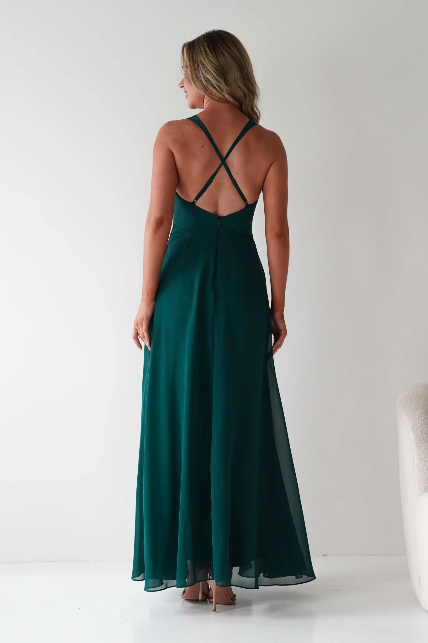 Sara A-Line Chiffon Maxi Dress | Emerald Green - Image 2