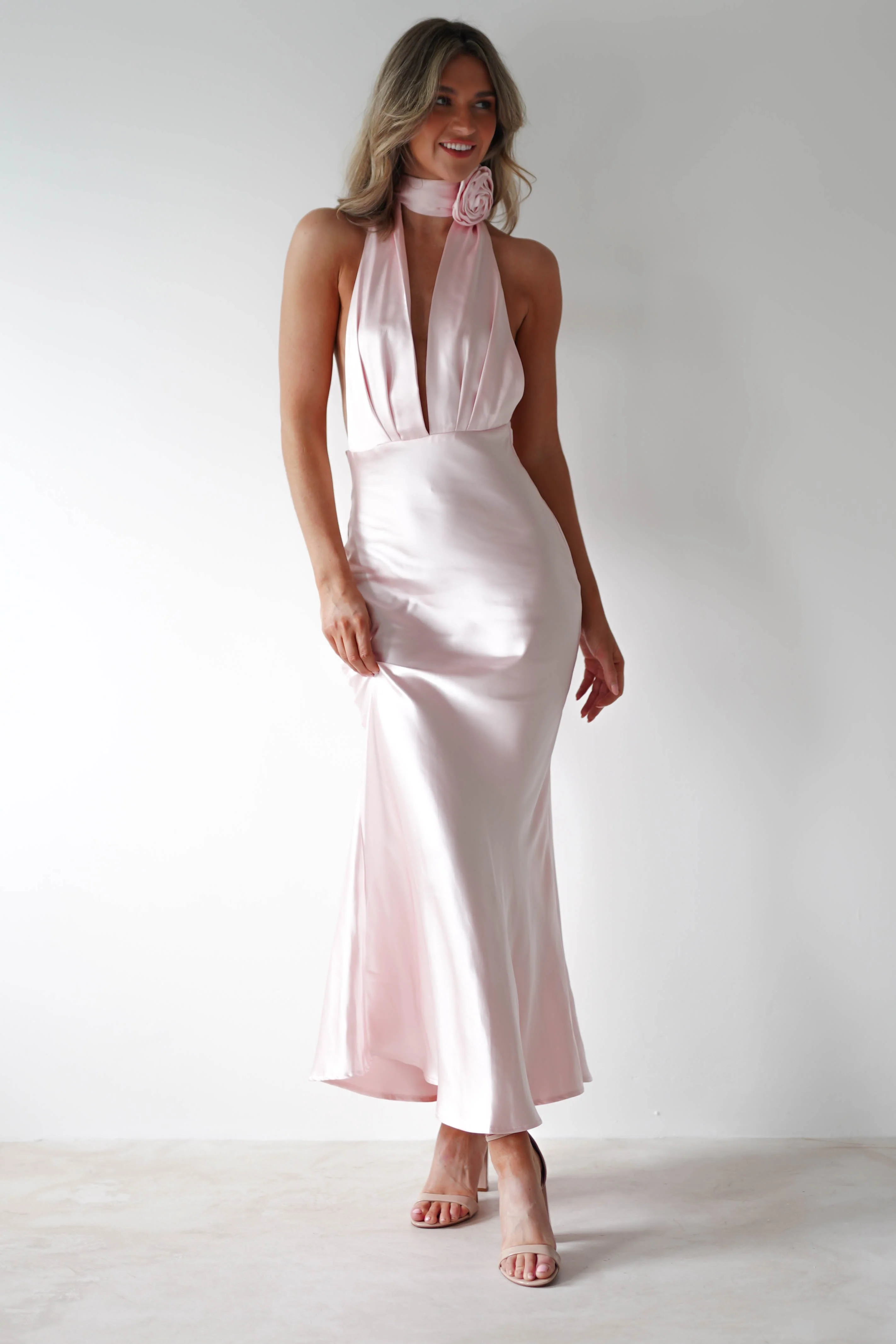 Kaylah Soft Satin Maxi Dress | Pearl Pink - Image 8