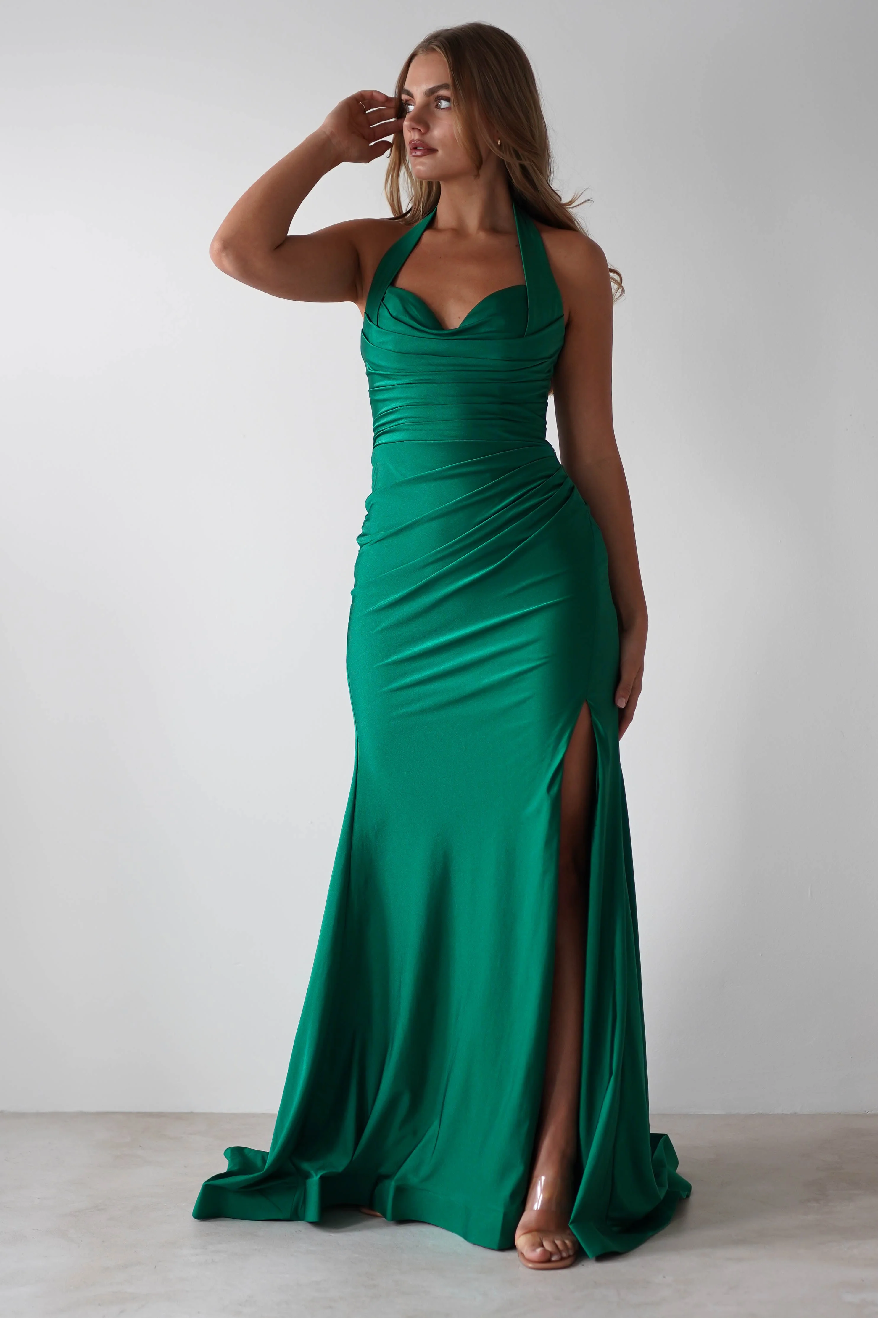 Adele Stretchy Halterneck Gown | Green - Image 3