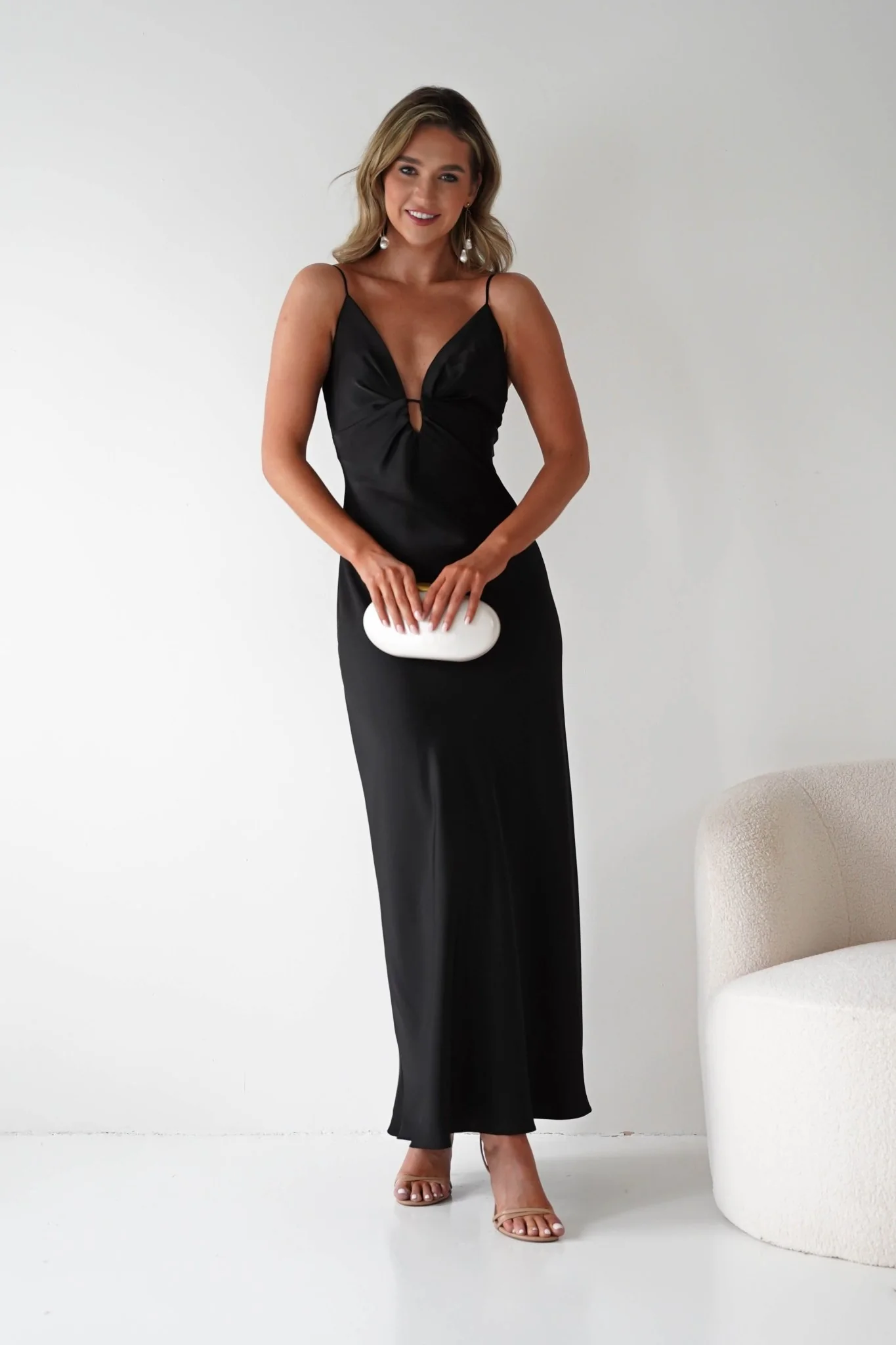 Adley Soft Satin Maxi Dress | Black