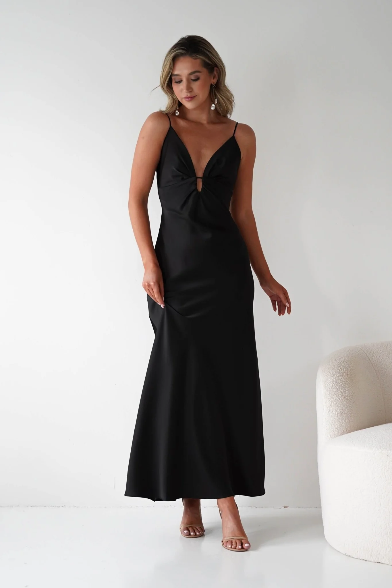 Adley Soft Satin Maxi Dress | Black - Image 7