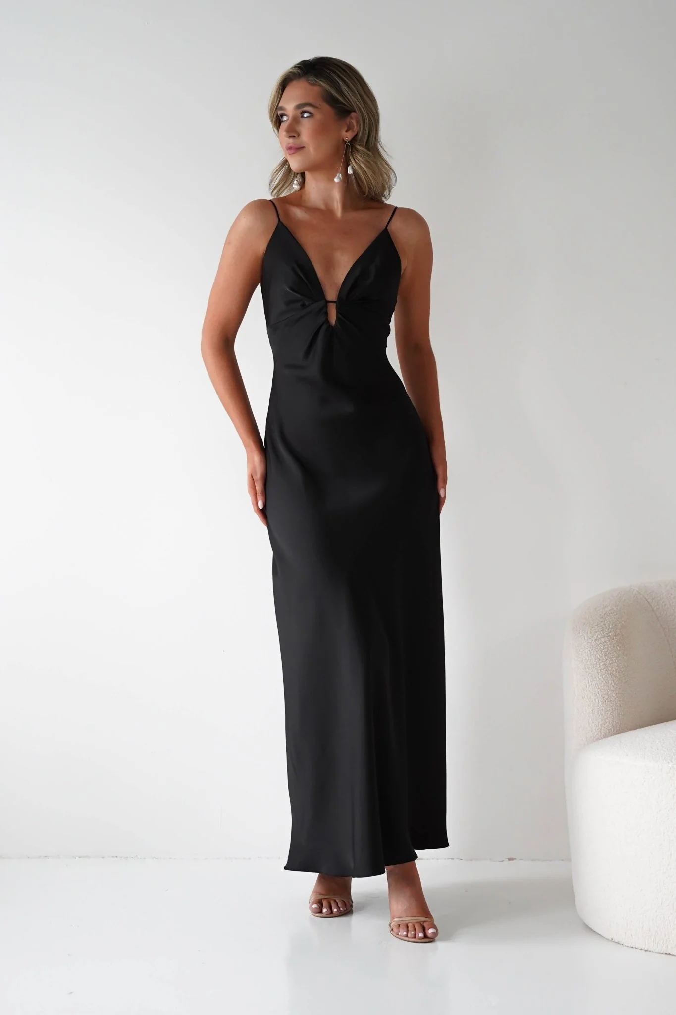 Adley Soft Satin Maxi Dress | Black - Image 8