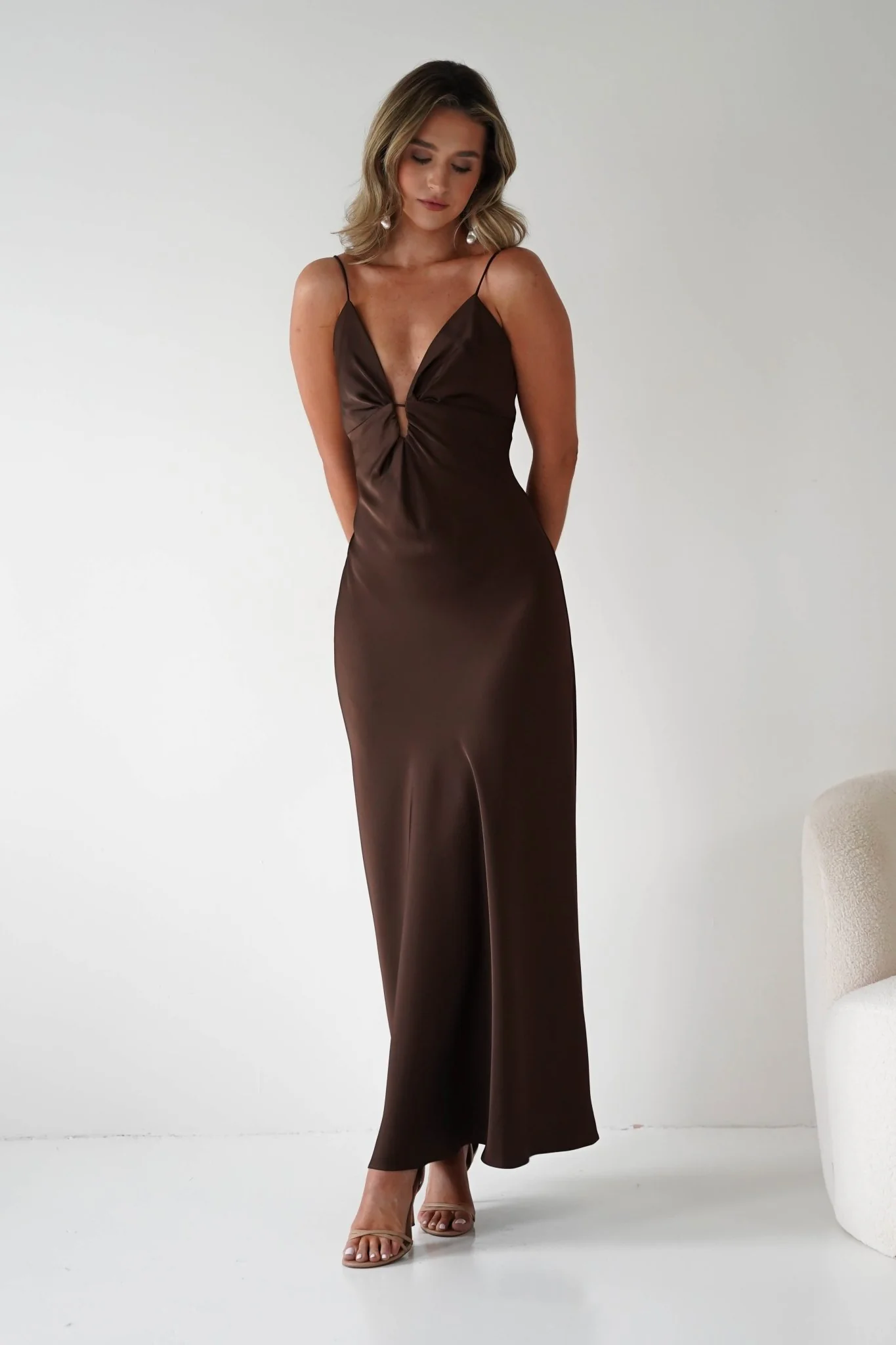 Adley Soft Satin Maxi Dress | Brown - Image 8