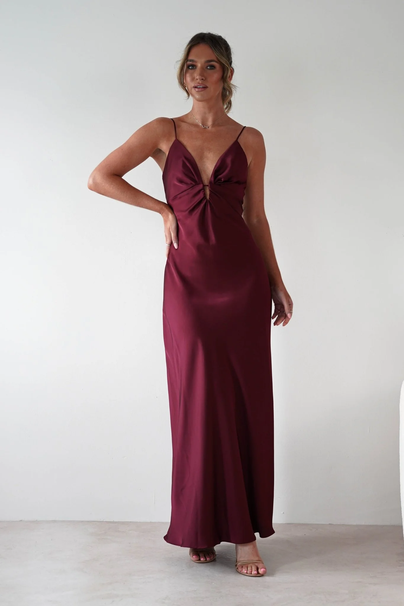 Adley Soft Satin Maxi Dress | Burgundy - Image 4
