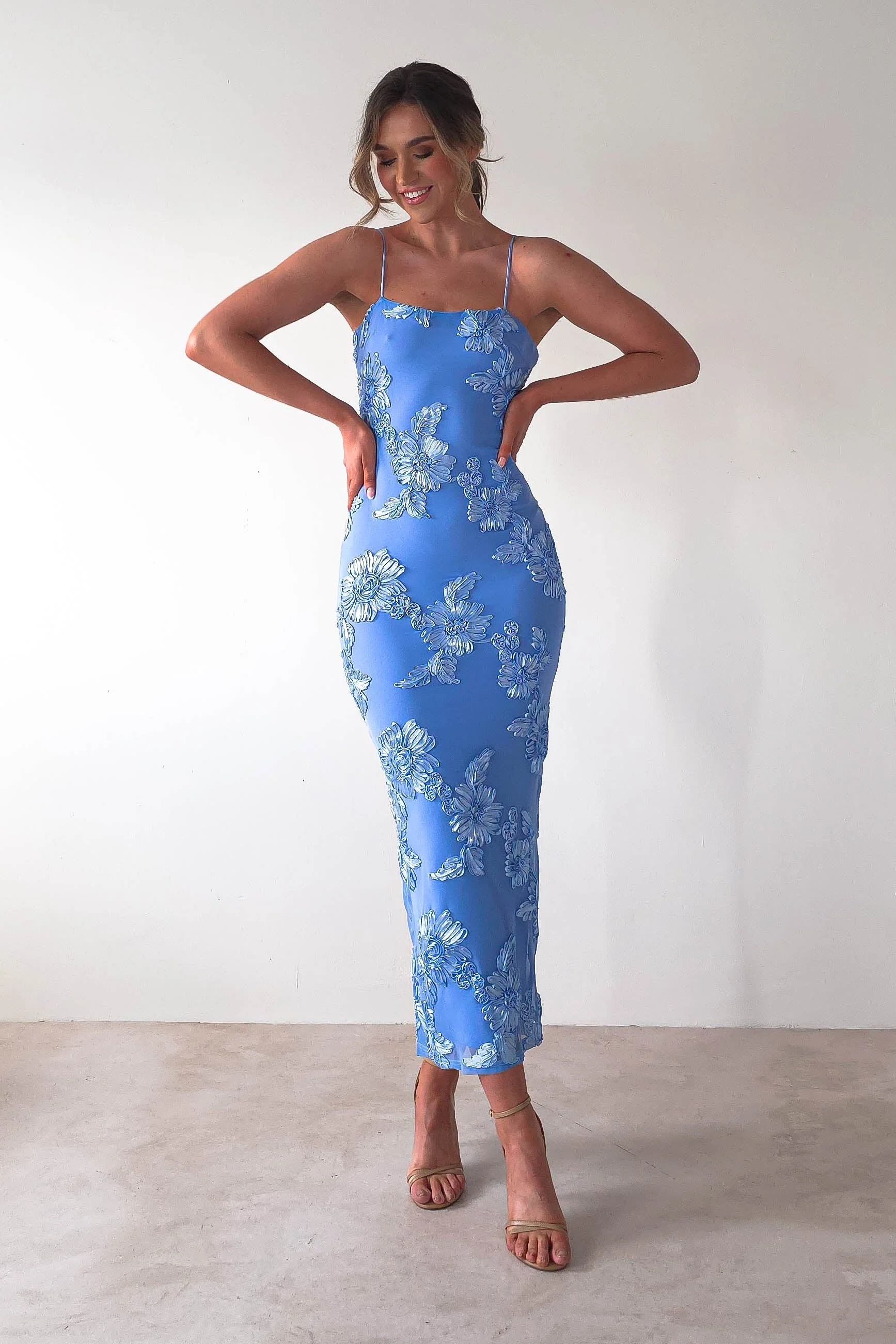 Adora Floral Mesh Maxi Dress | Blue - Image 10