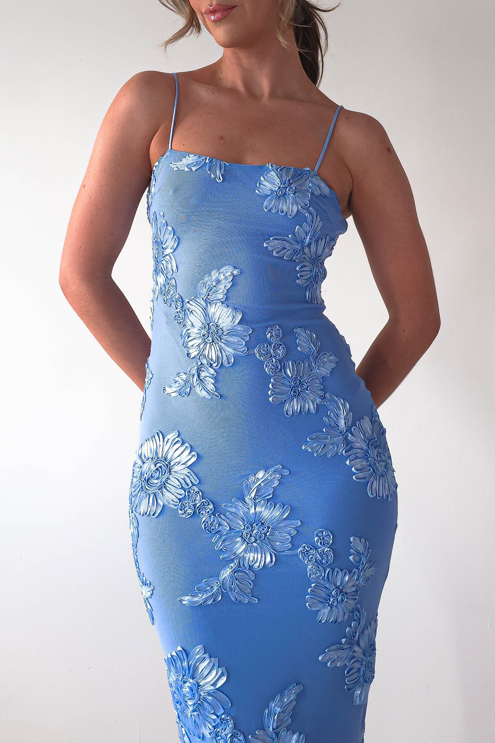Adora Floral Mesh Maxi Dress | Blue - Image 9