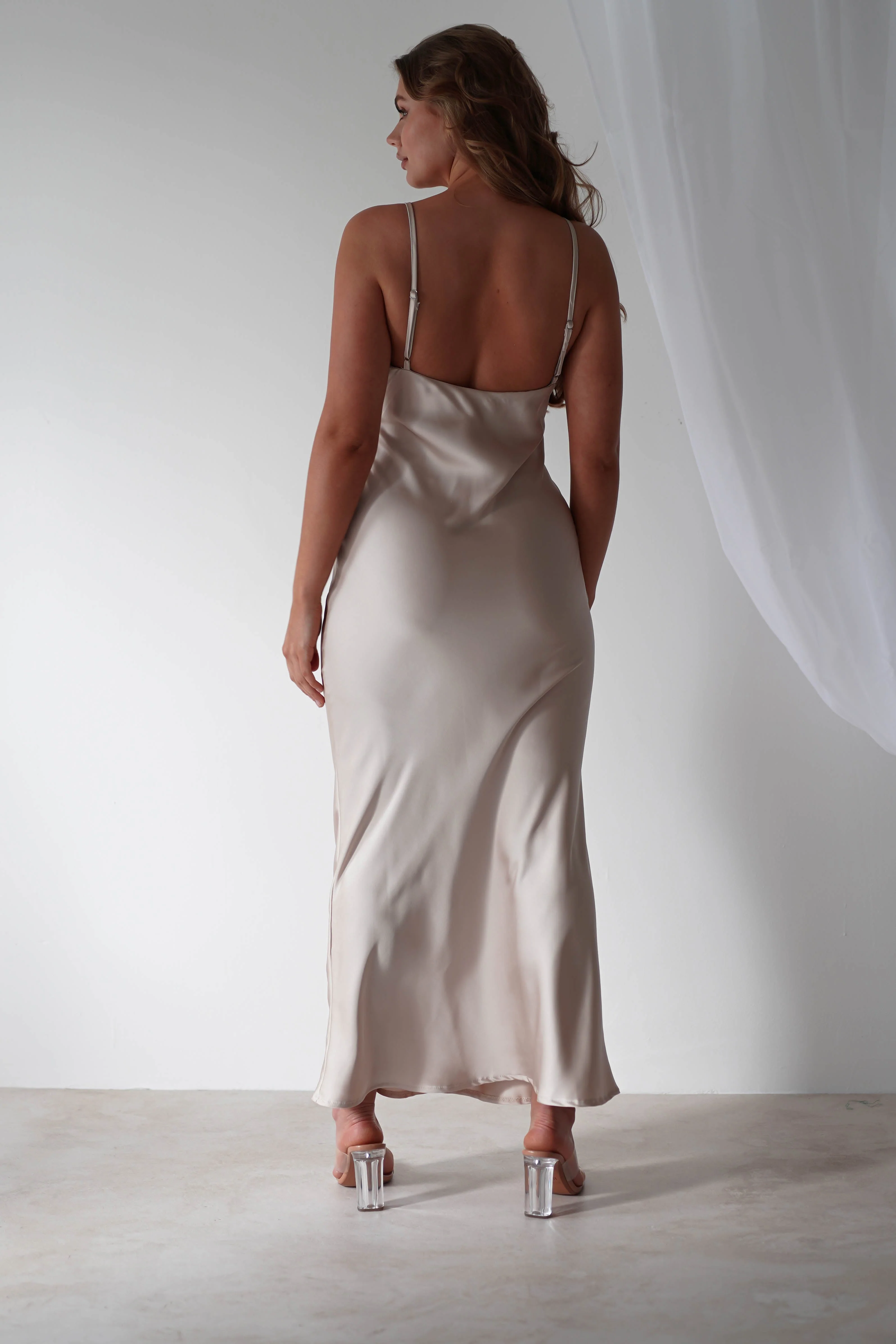 Aimie Soft Satin Maxi Dress | Champagne - Image 6