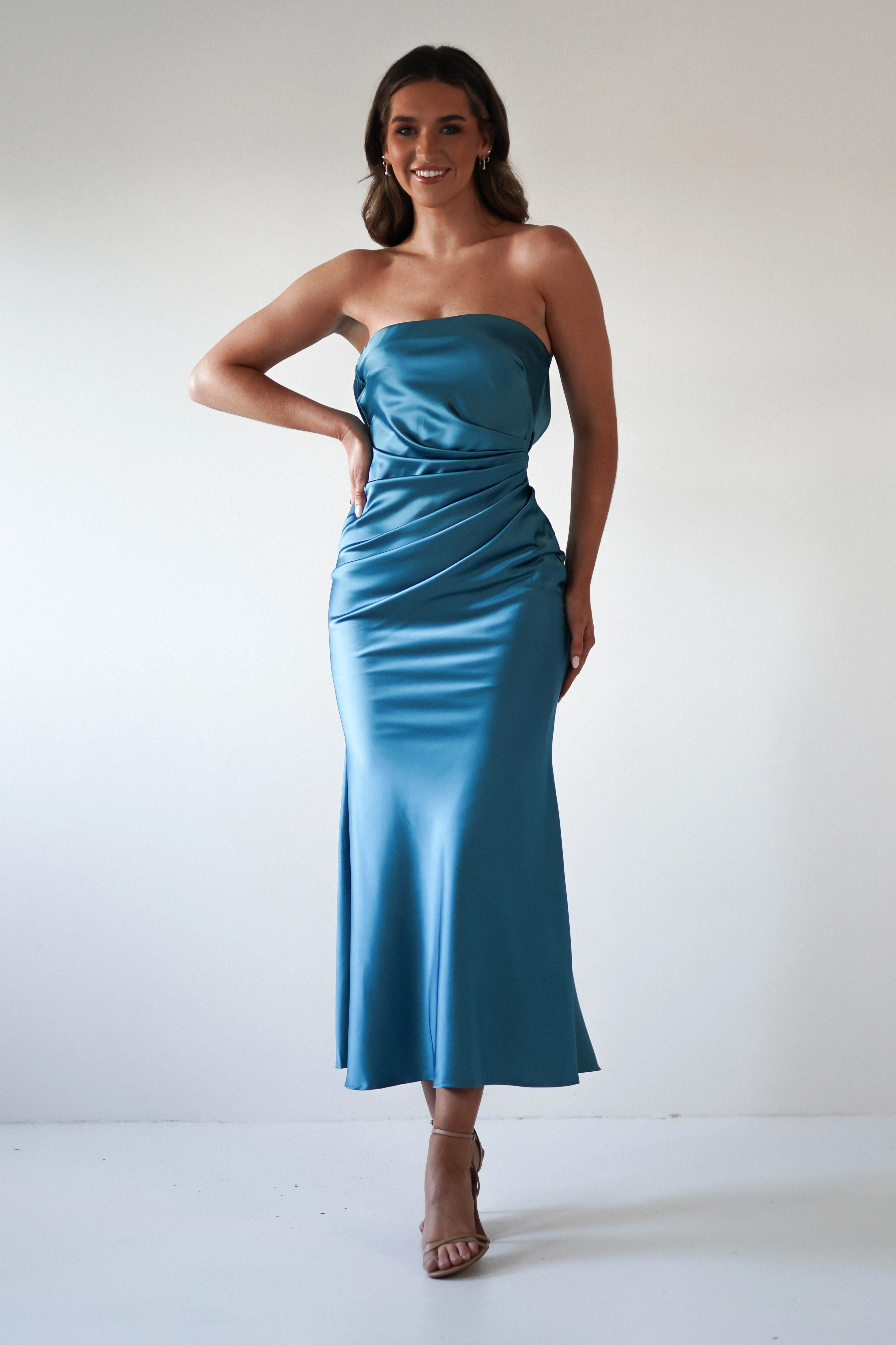 Allegra Gathered Midaxi Dress | Robin Blue - Image 5
