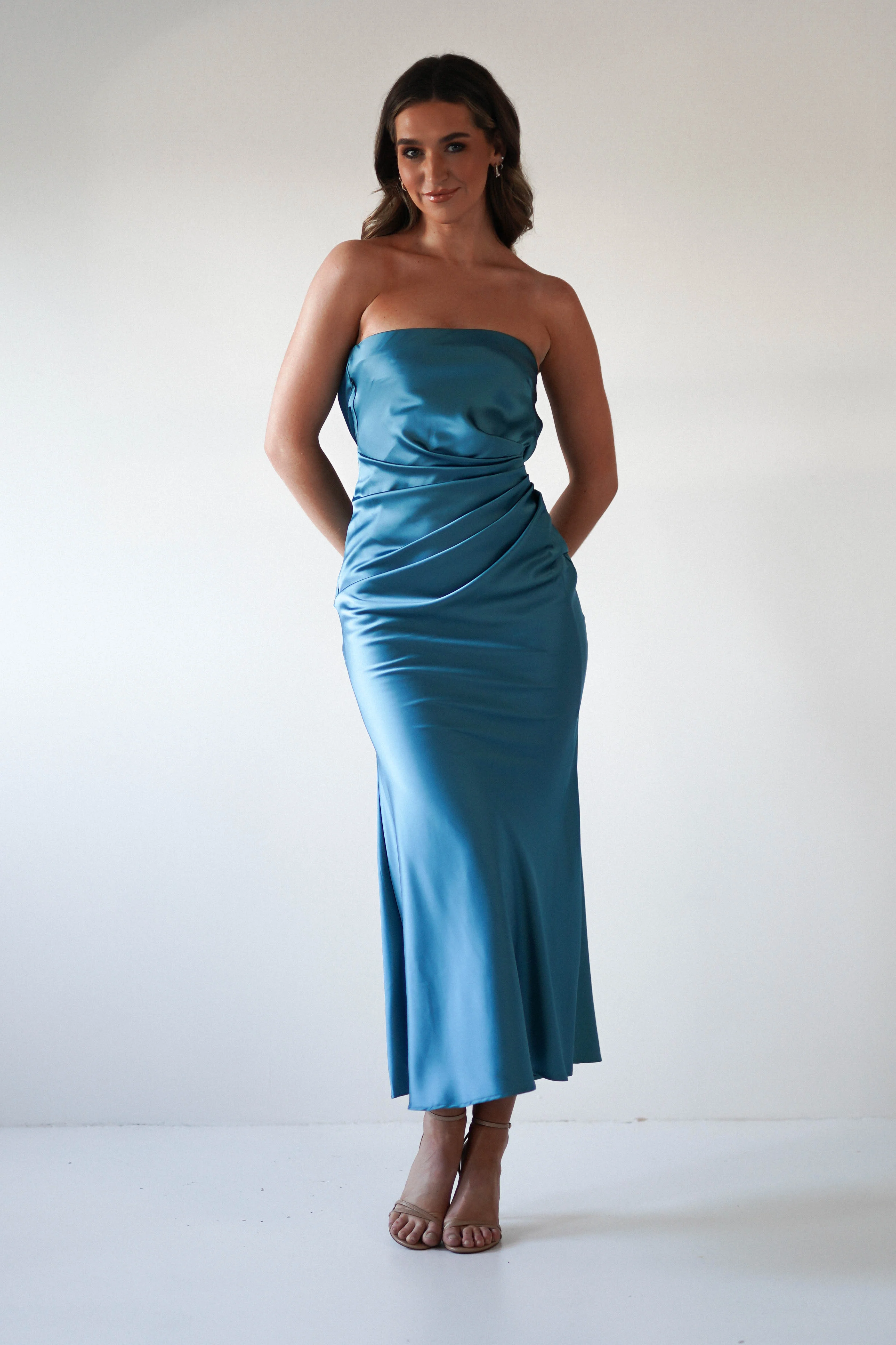 Allegra Gathered Midaxi Dress | Robin Blue - Image 7