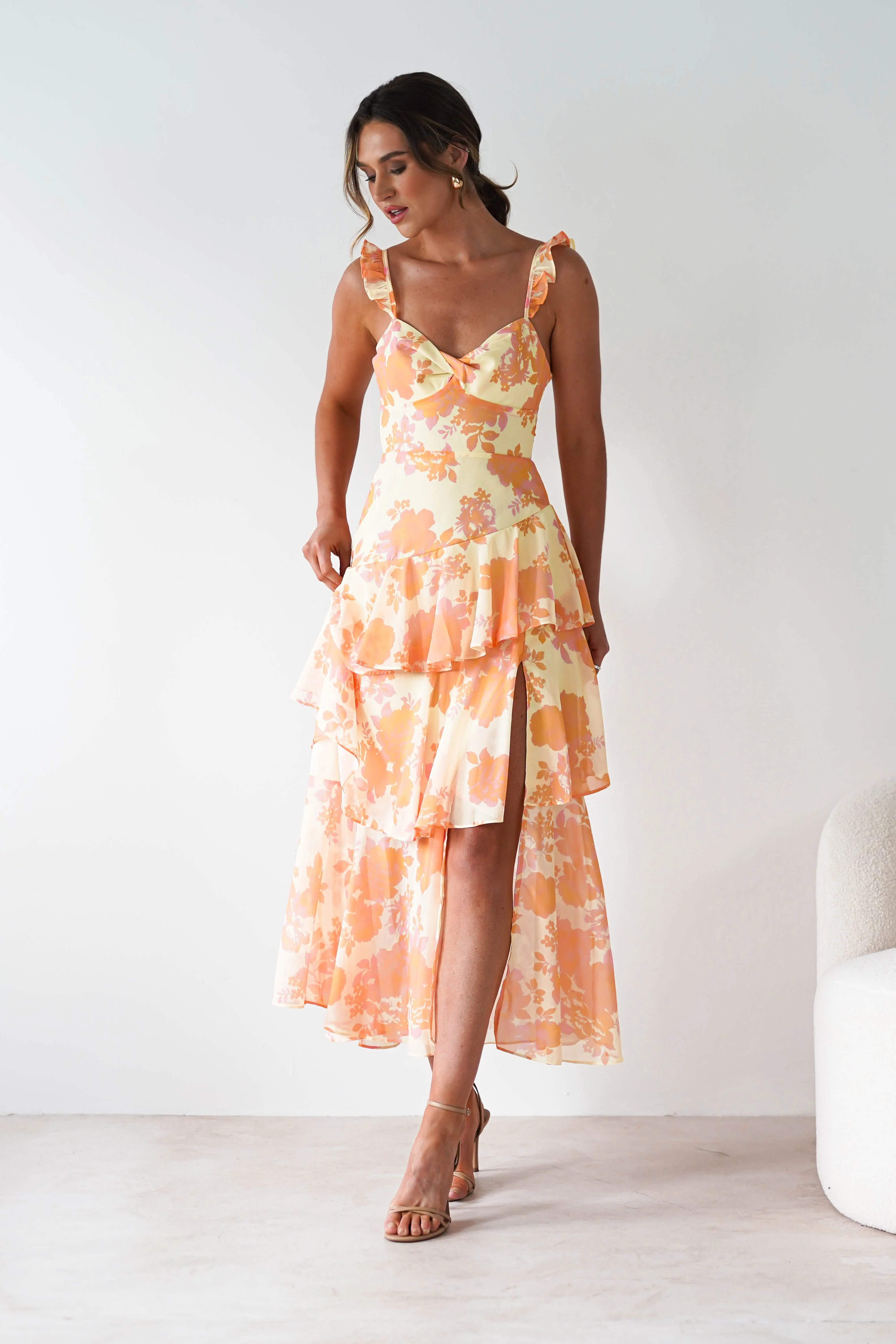 Allie Ruffle Floral Maxi Dress | Yellow/Peach - Image 4