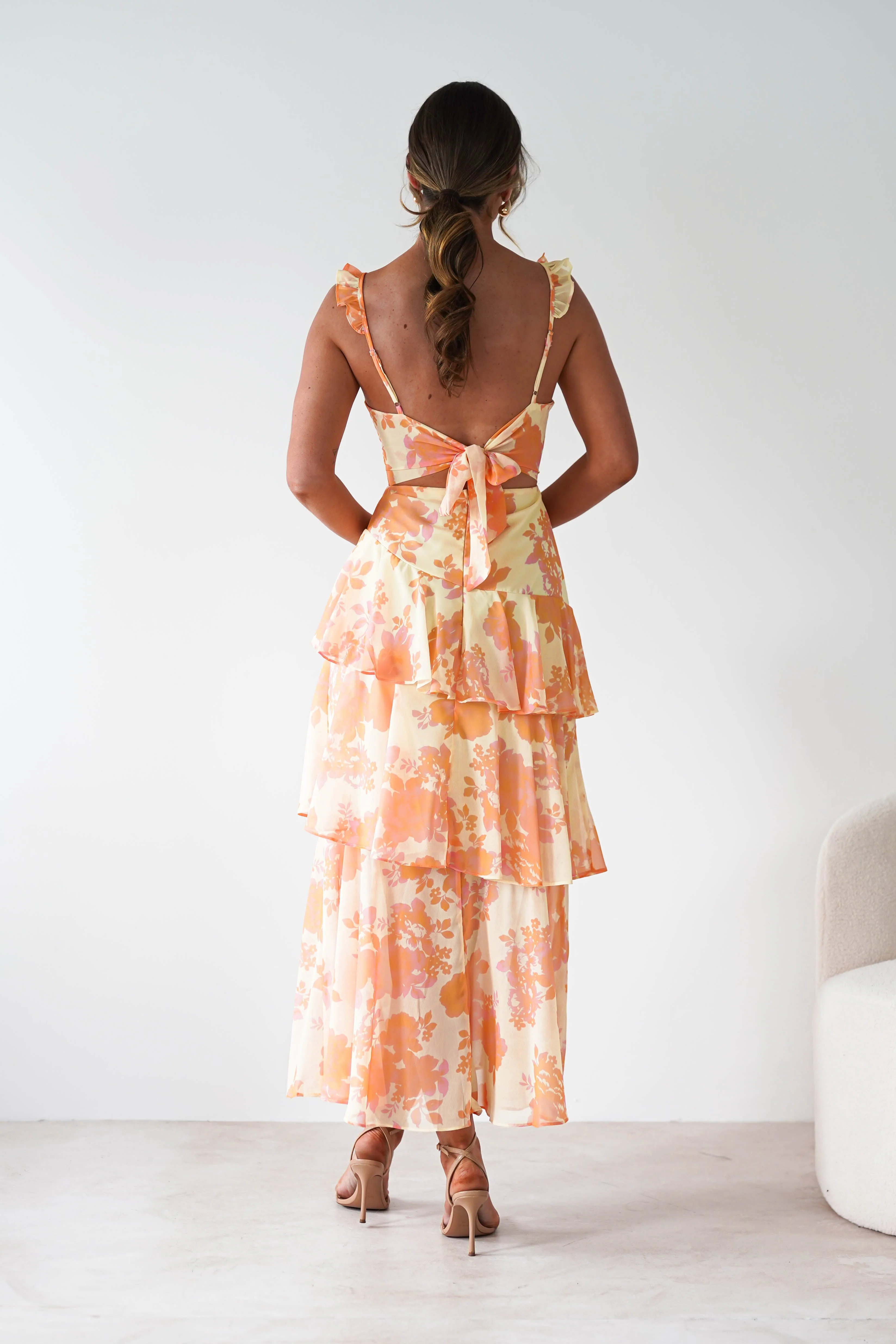 Allie Ruffle Floral Maxi Dress | Yellow/Peach - Image 6