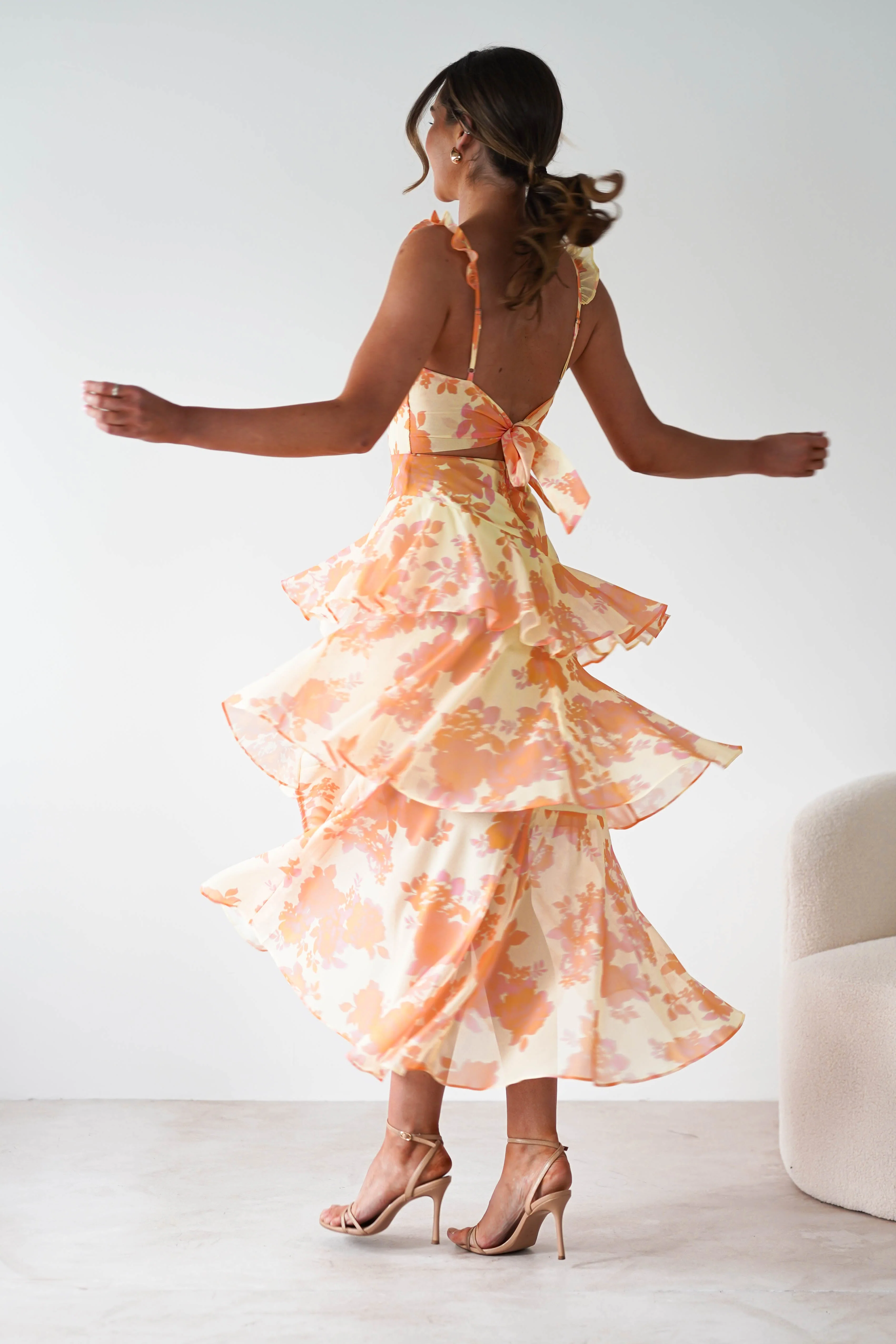 Allie Ruffle Floral Maxi Dress | Yellow/Peach - Image 9
