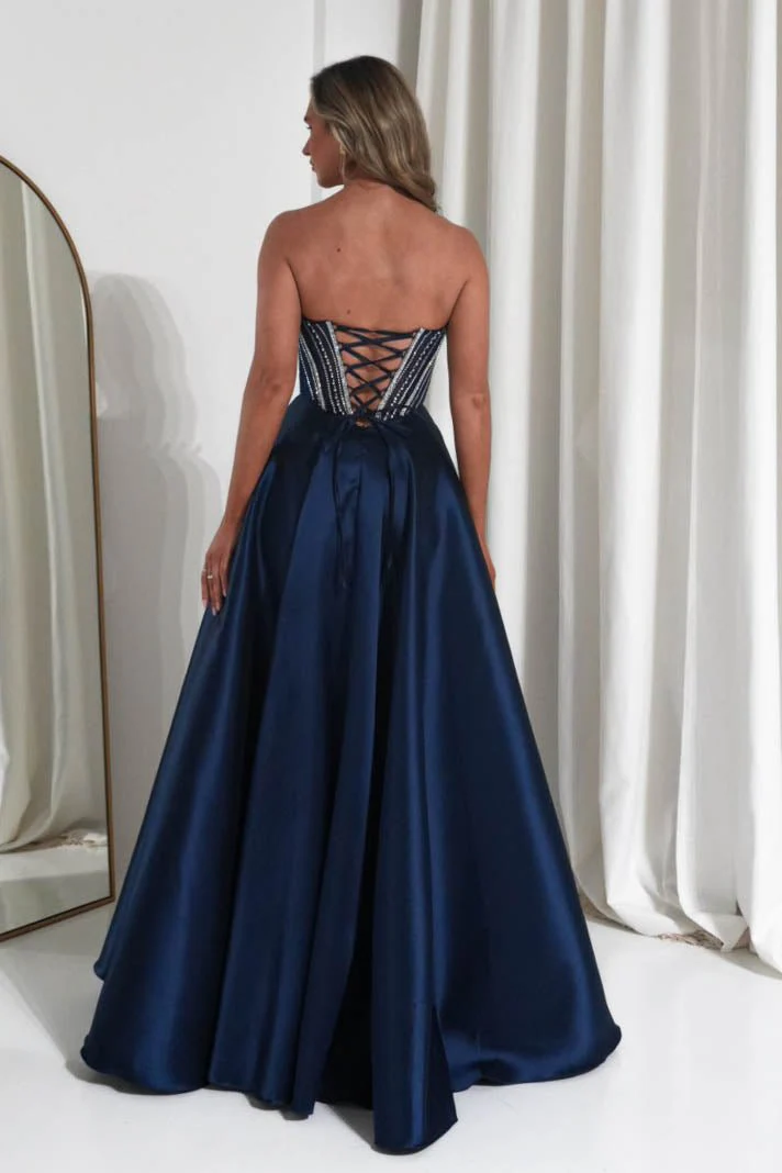 Alora Strapless Embellished A-Line Gown | Navy - Image 6