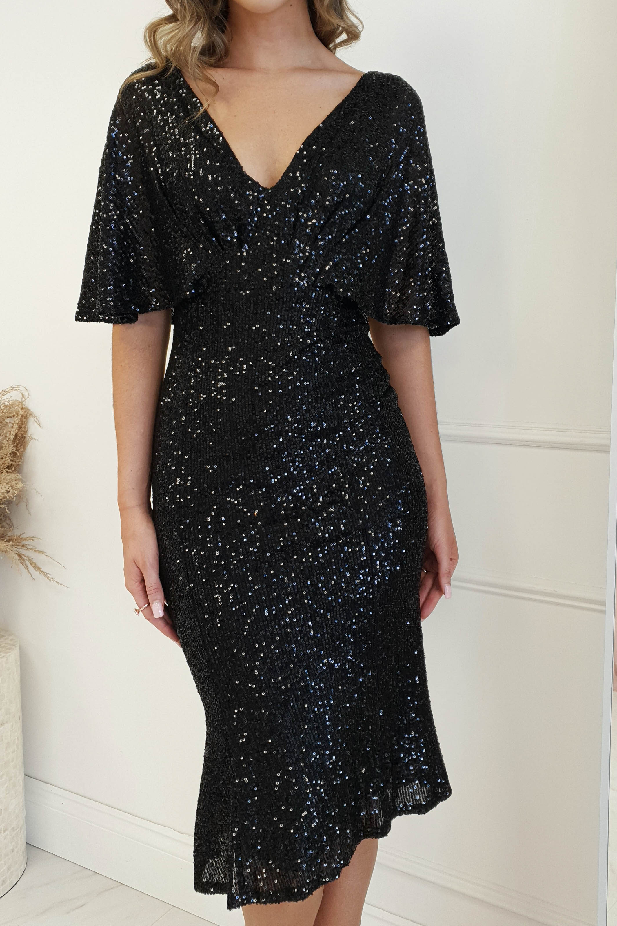 Alvara Sequin Midi Dress | Black - Image 3