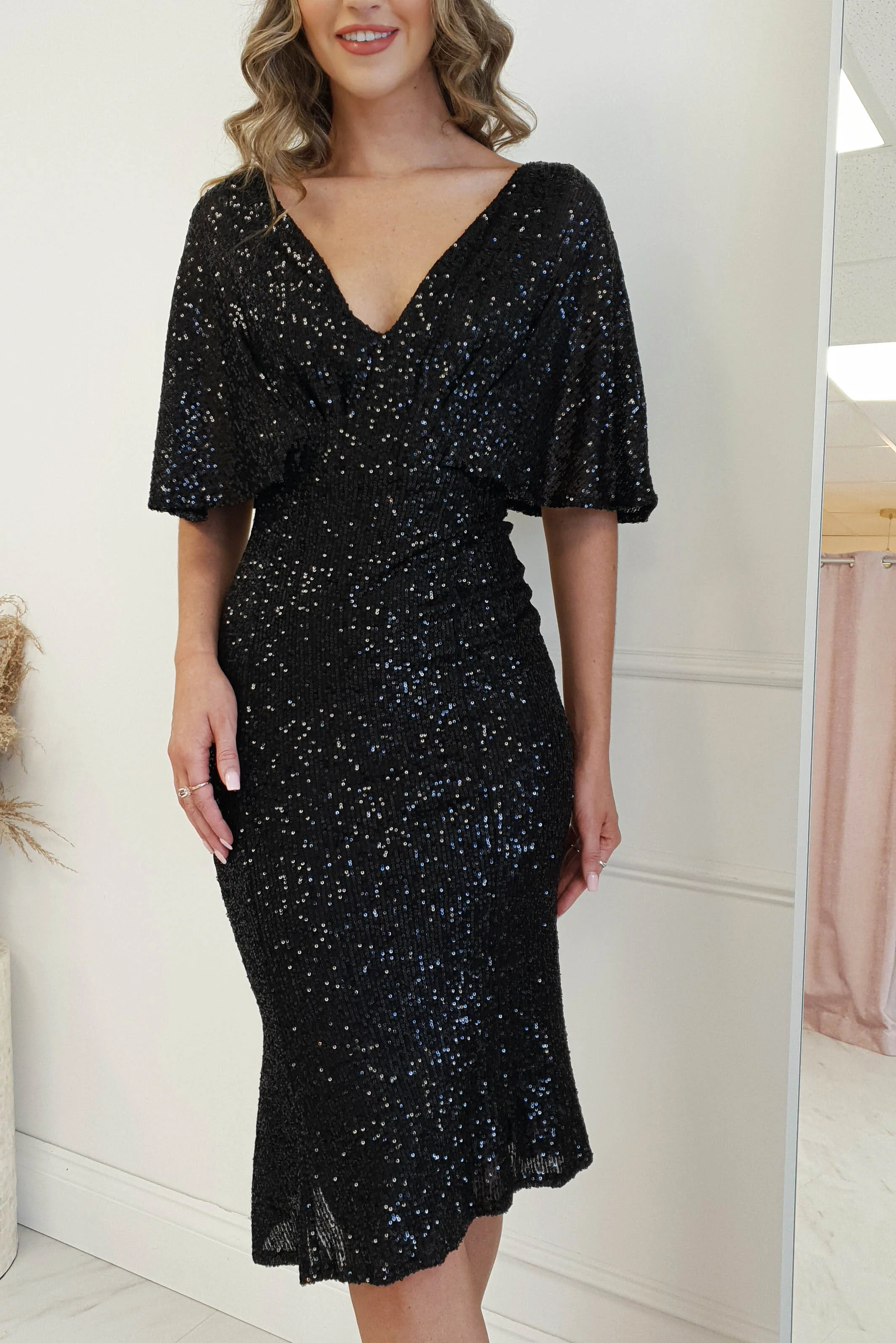 Alvara Sequin Midi Dress | Black - Image 7