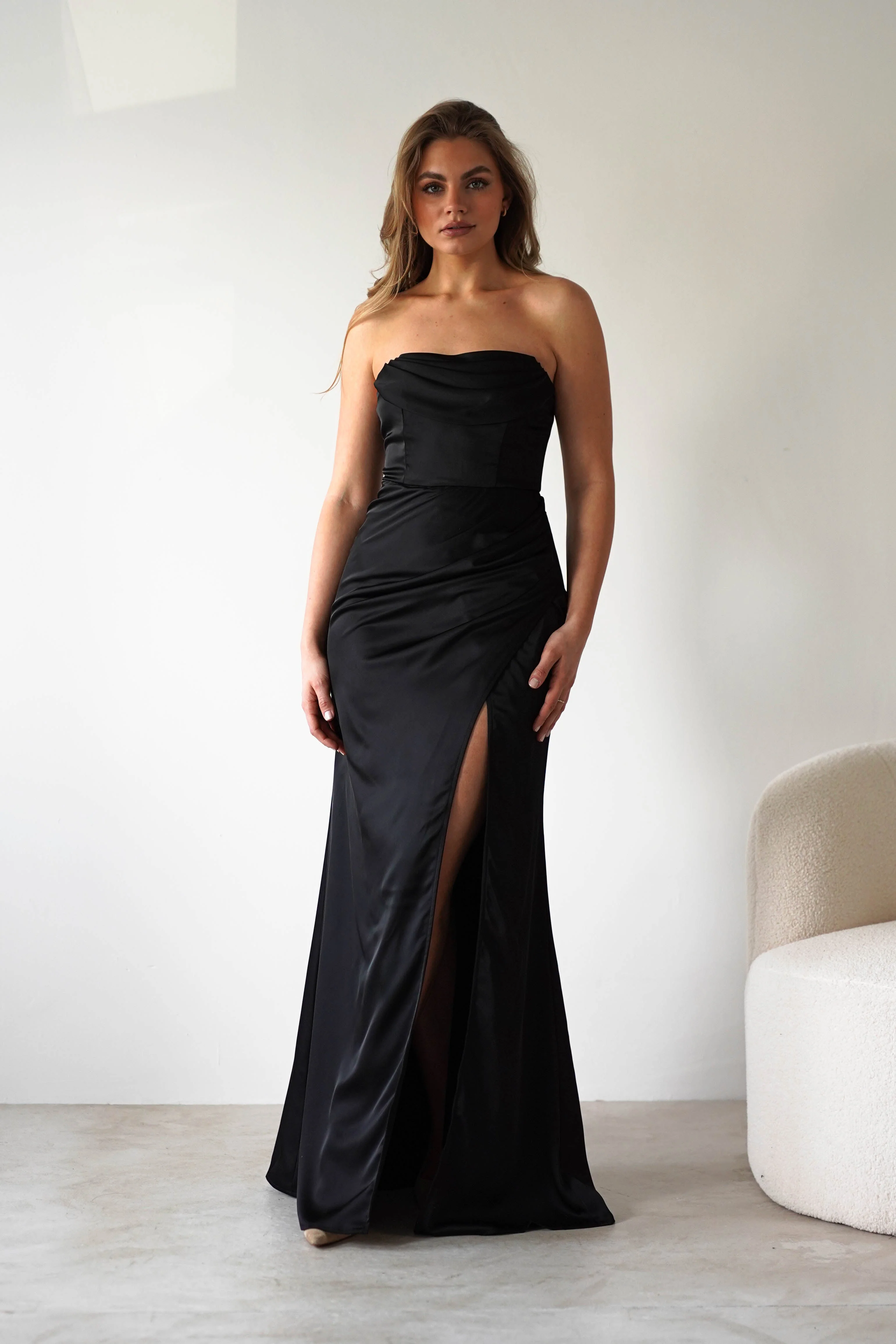 Alyce Soft Satin Strapless Gown | Black - Image 8