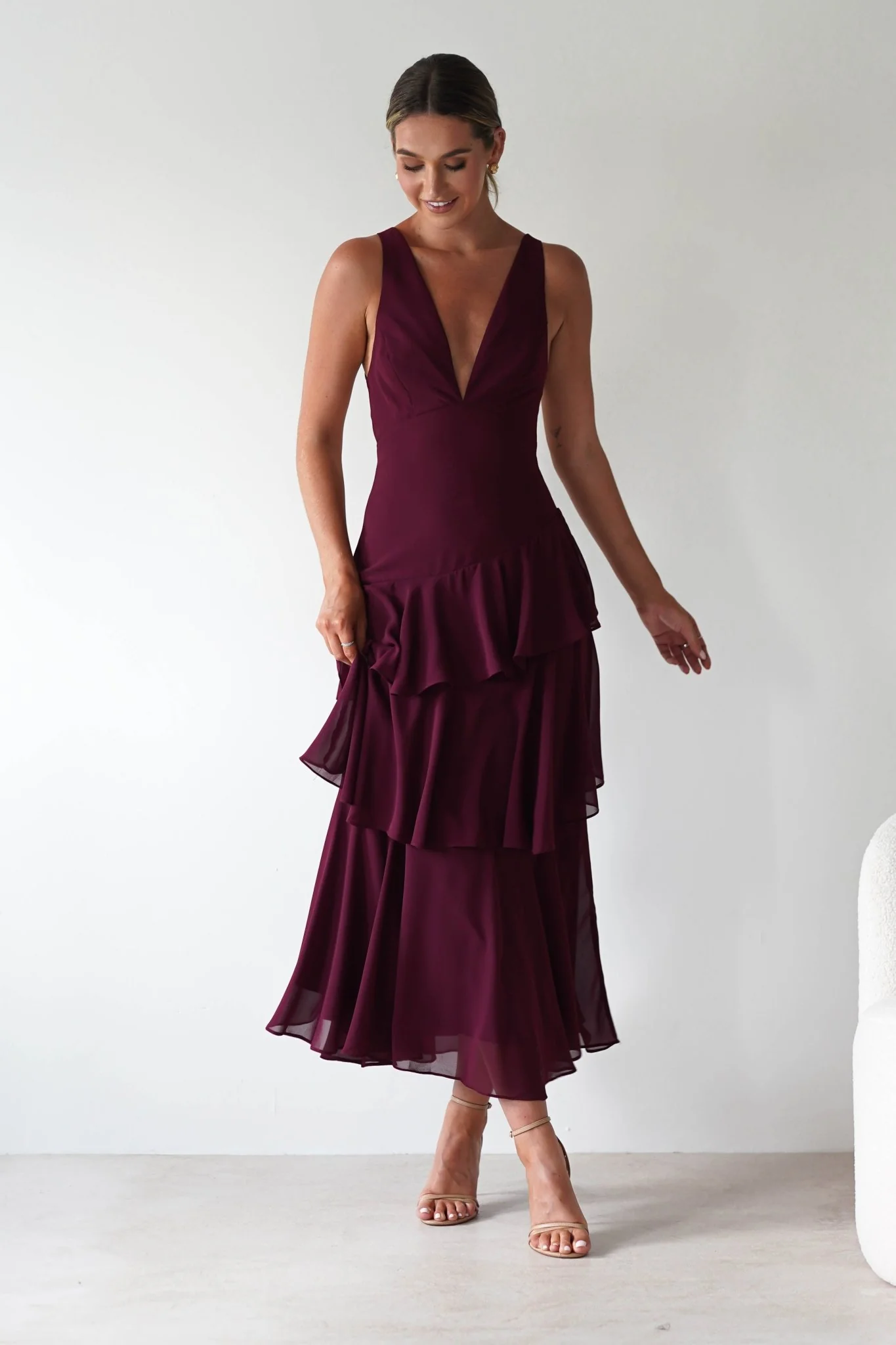 Andalusia Ruffle Maxi Dress | Wine