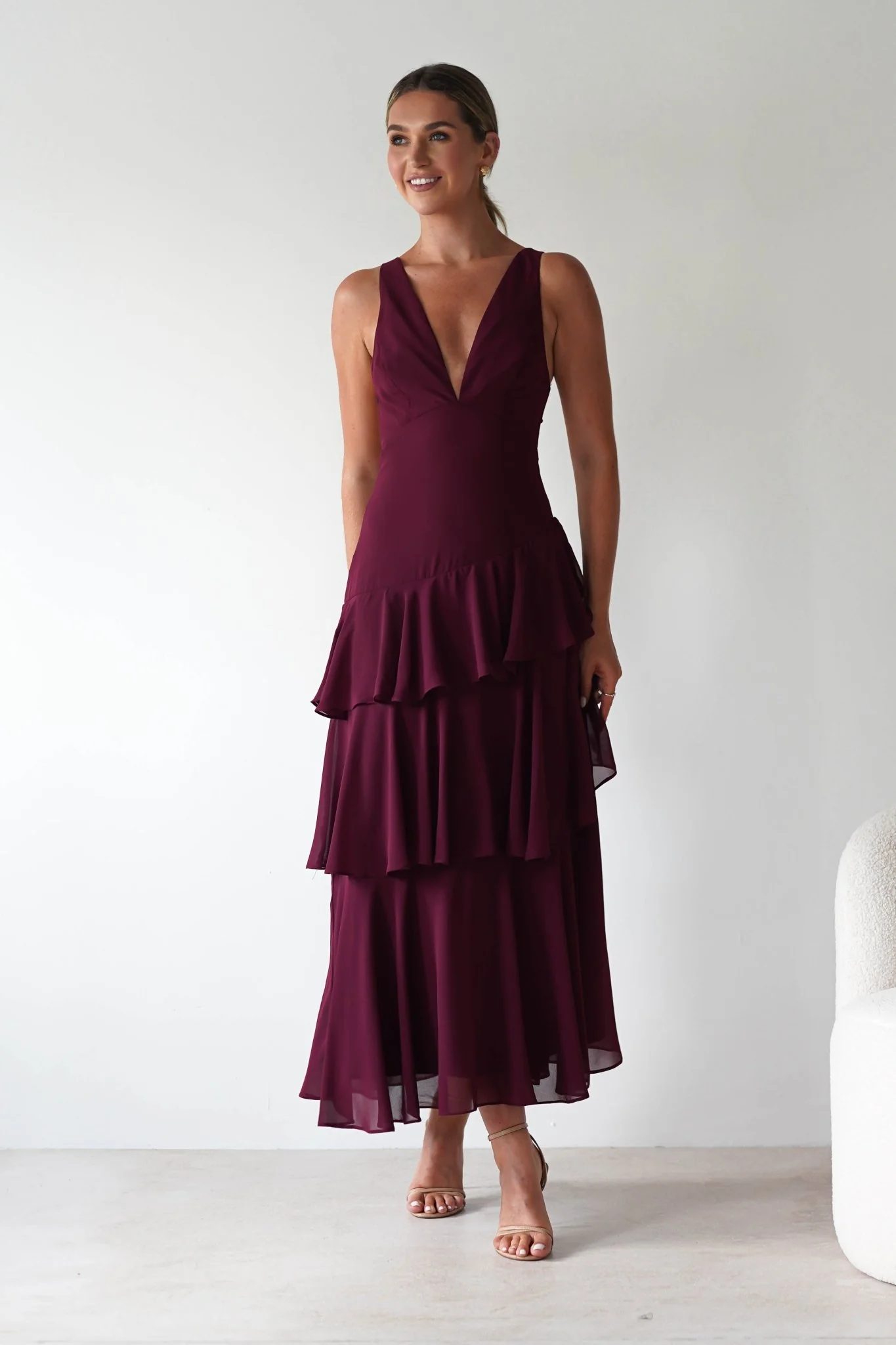 Andalusia Ruffle Maxi Dress | Wine - Image 2