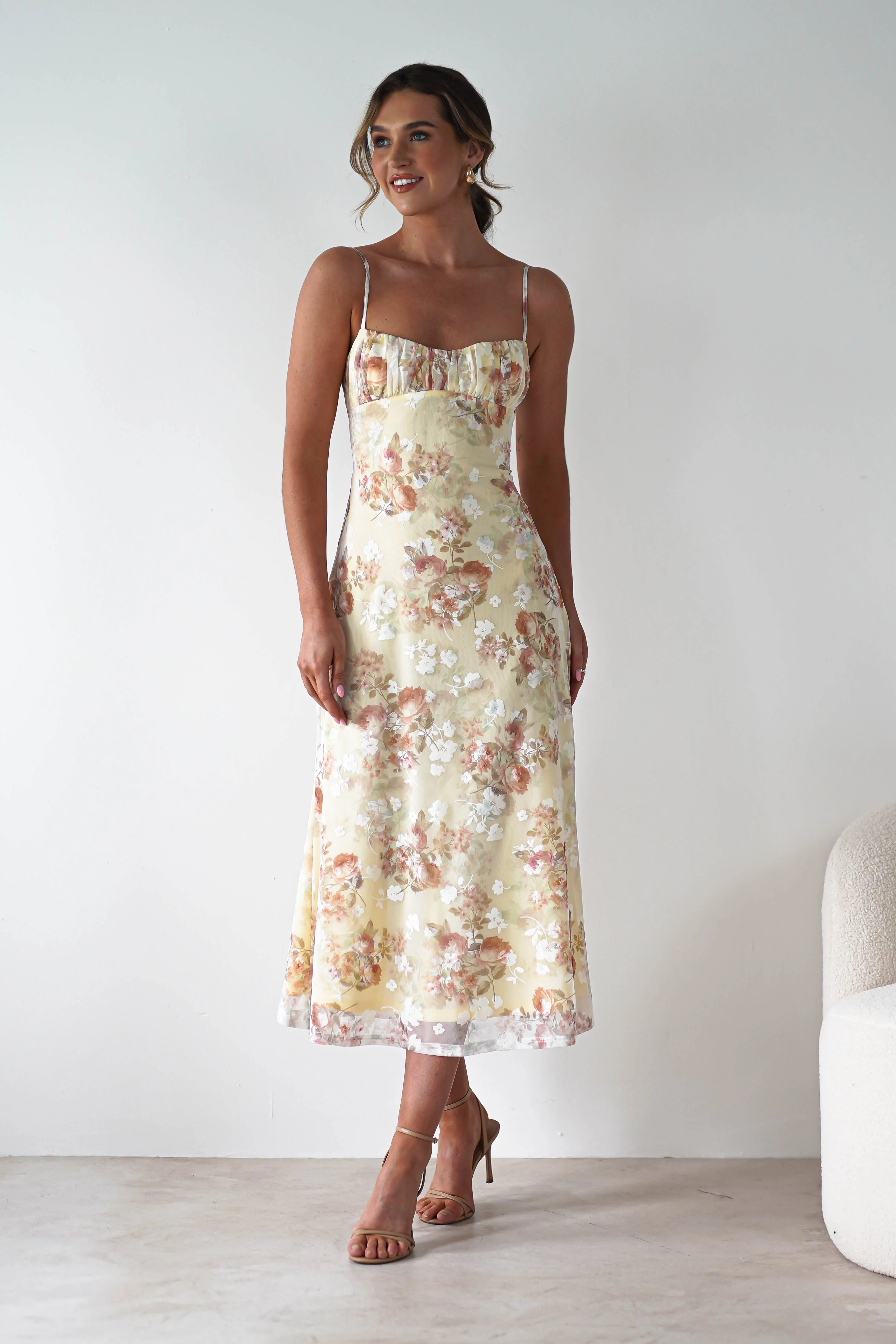 Annabelle Floral Print Midaxi Dress | Yellow - Image 5