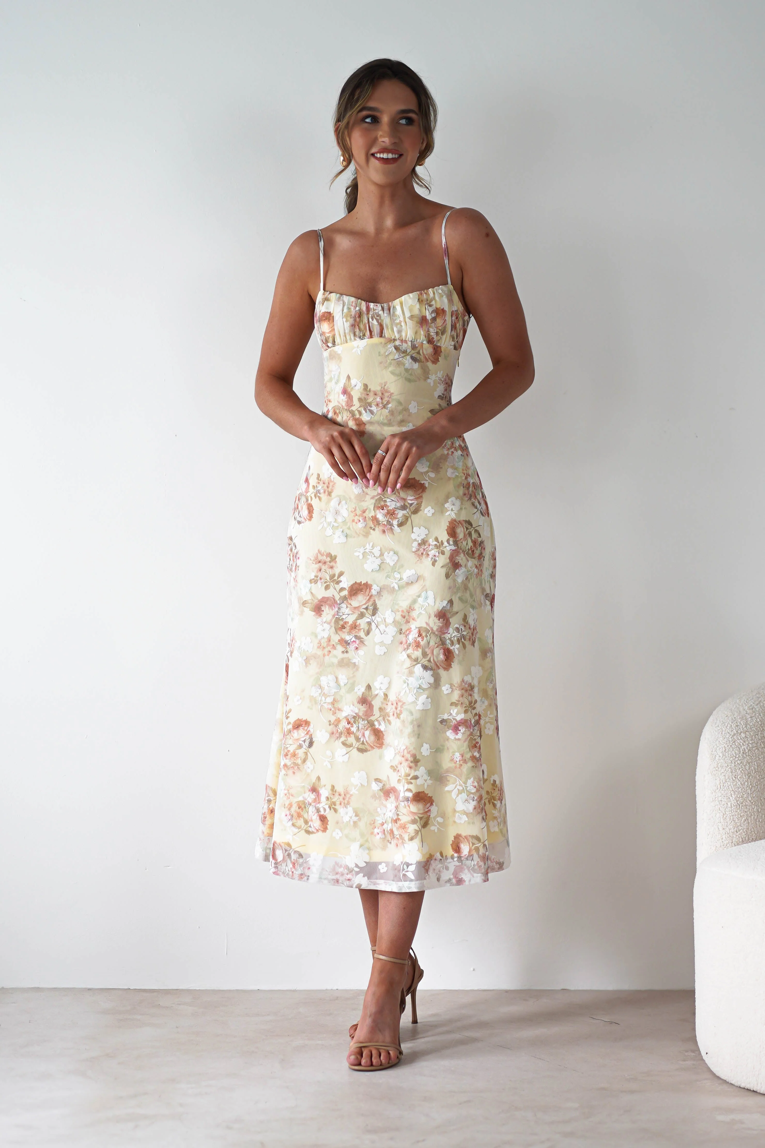 Annabelle Floral Print Midaxi Dress | Yellow - Image 7