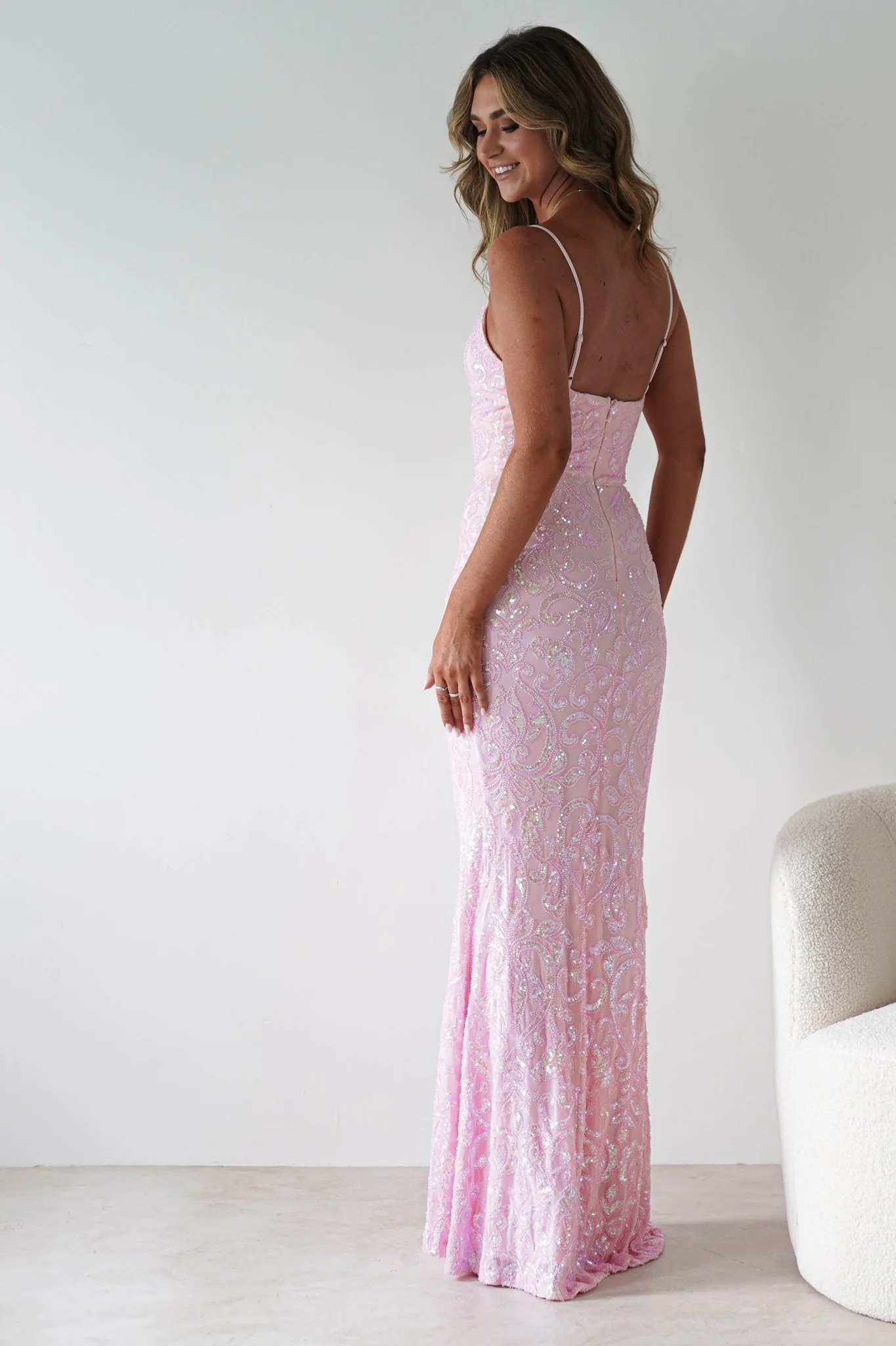 Aster Iridescent Beaded Embellished Gown | Pink - Image 4