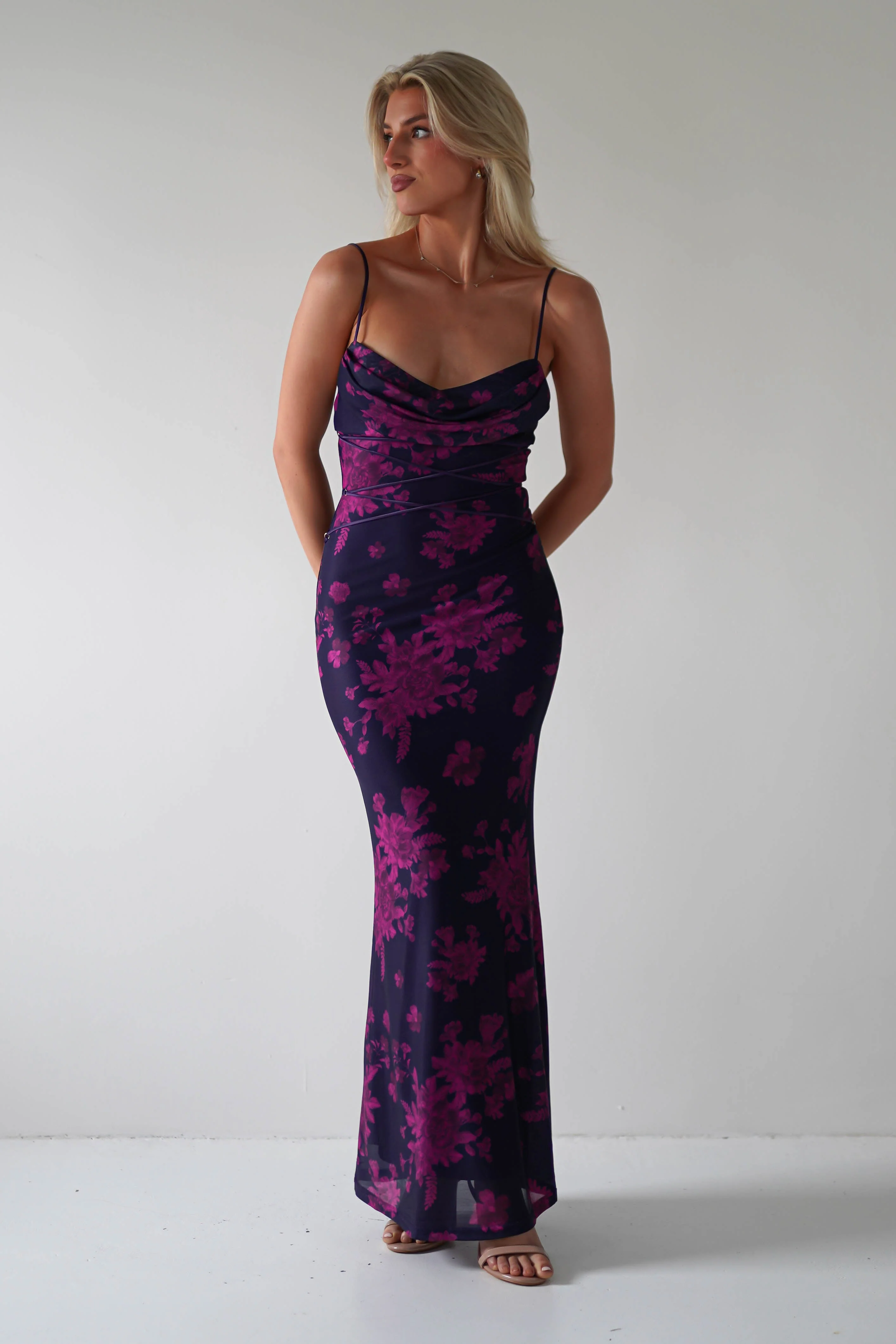 Audrie Bodycon Printed Maxi Dress | Grape - Image 4