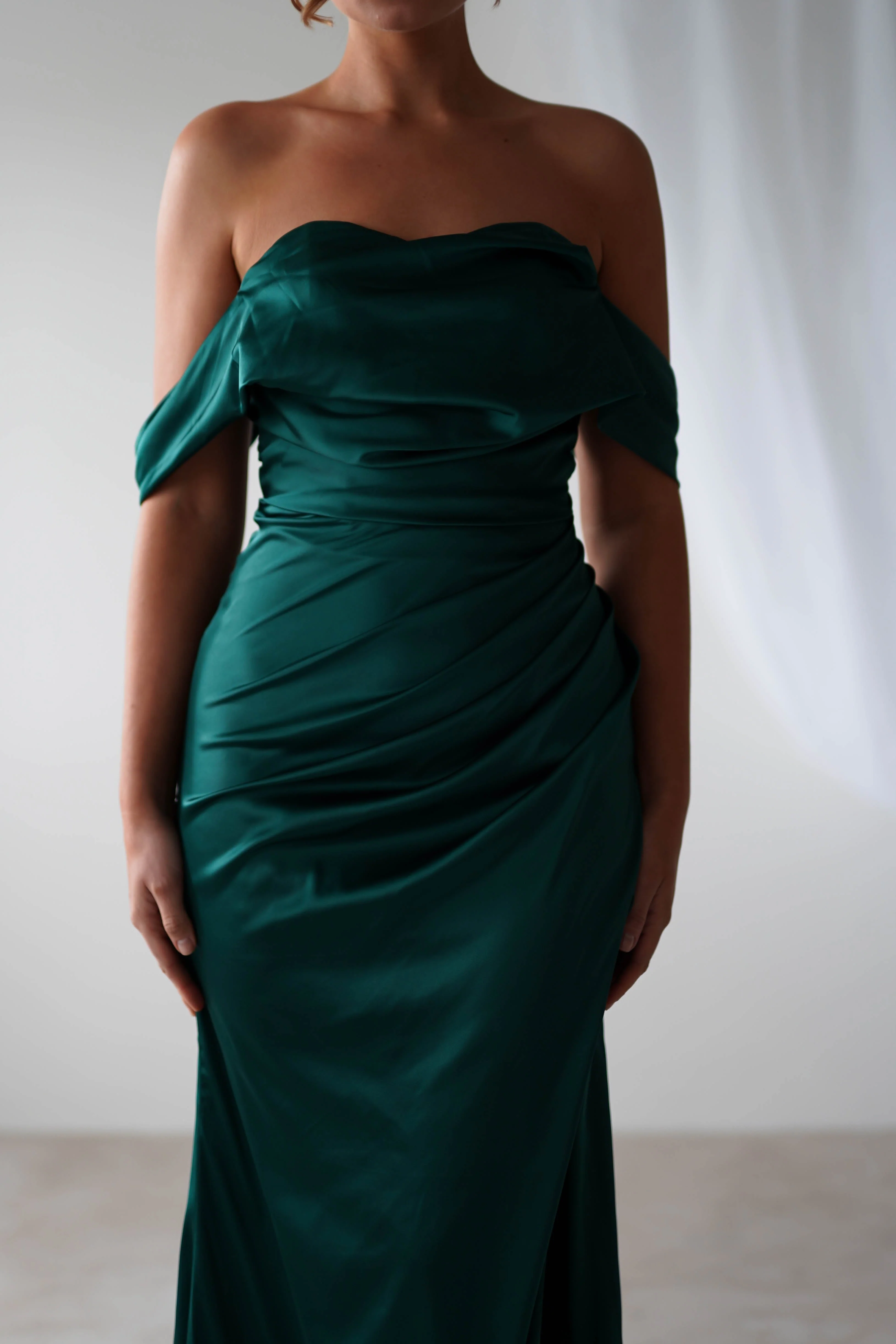 Beth Draped Silky Satin Gown | Green - Image 3
