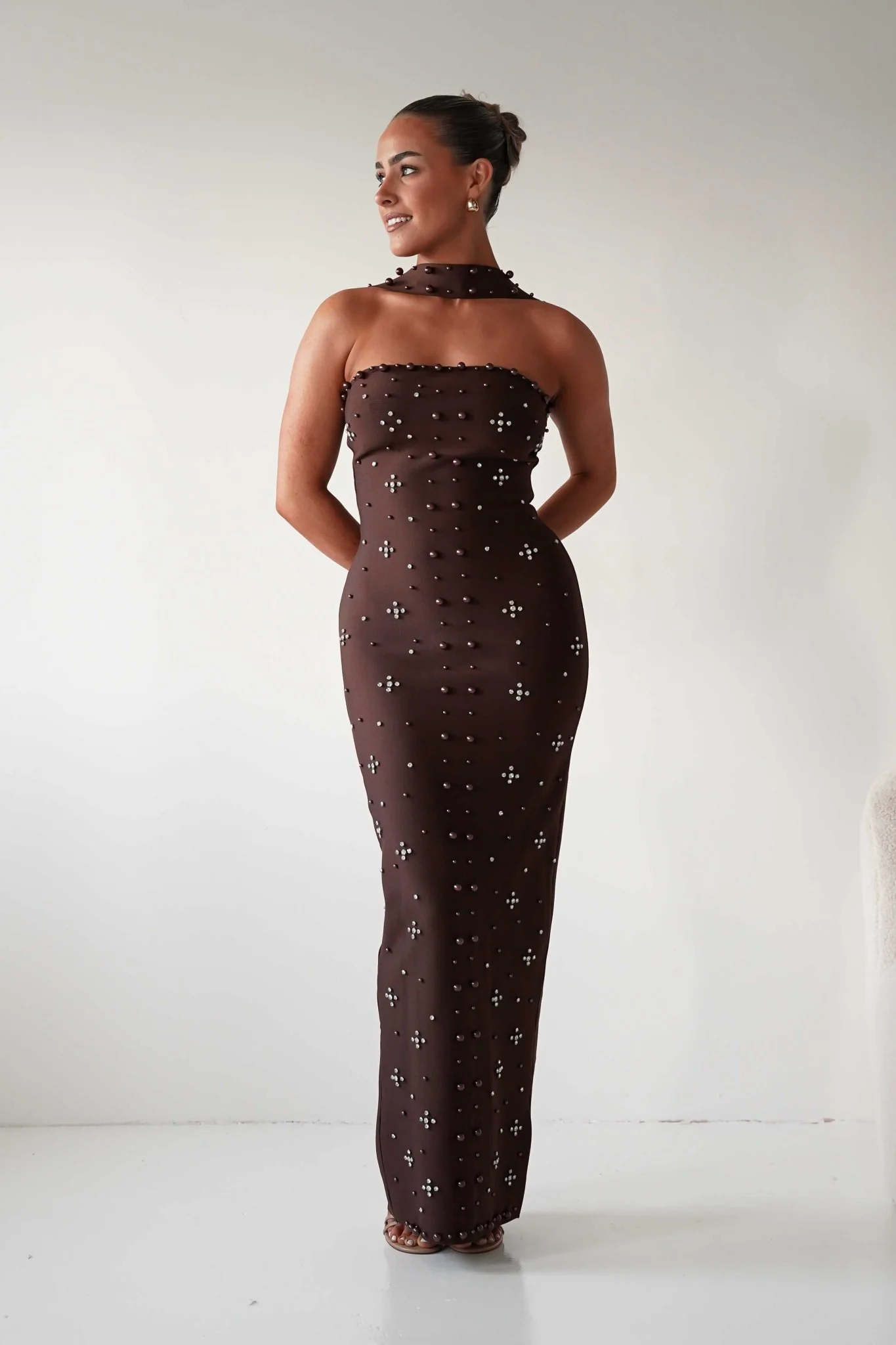 Blayke Bodycon Bandage Maxi Dress | Brown - Image 5