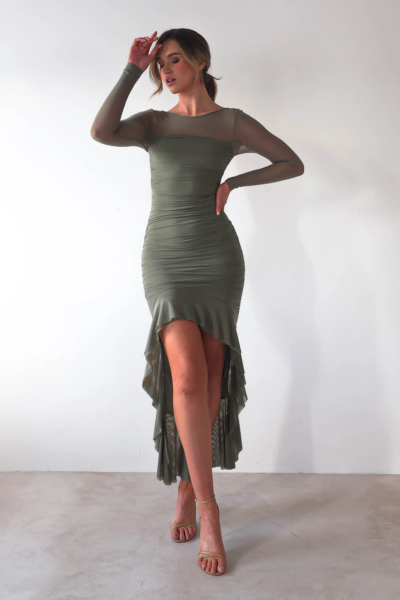 Carlson Mesh Midaxi Dress | Olive - Image 2