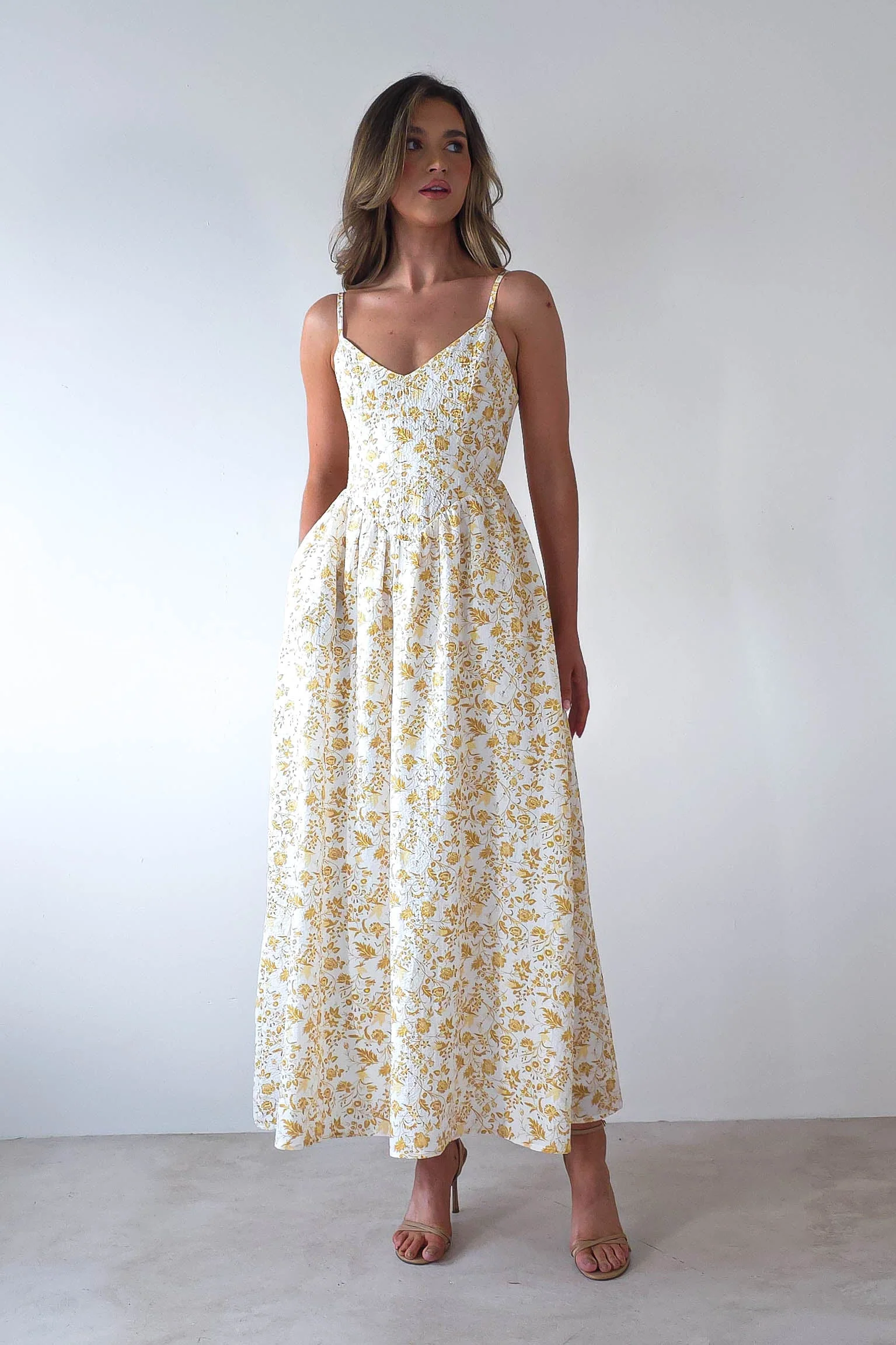 Carolyn Floral Print Maxi Dress | Yellow Print - Image 11