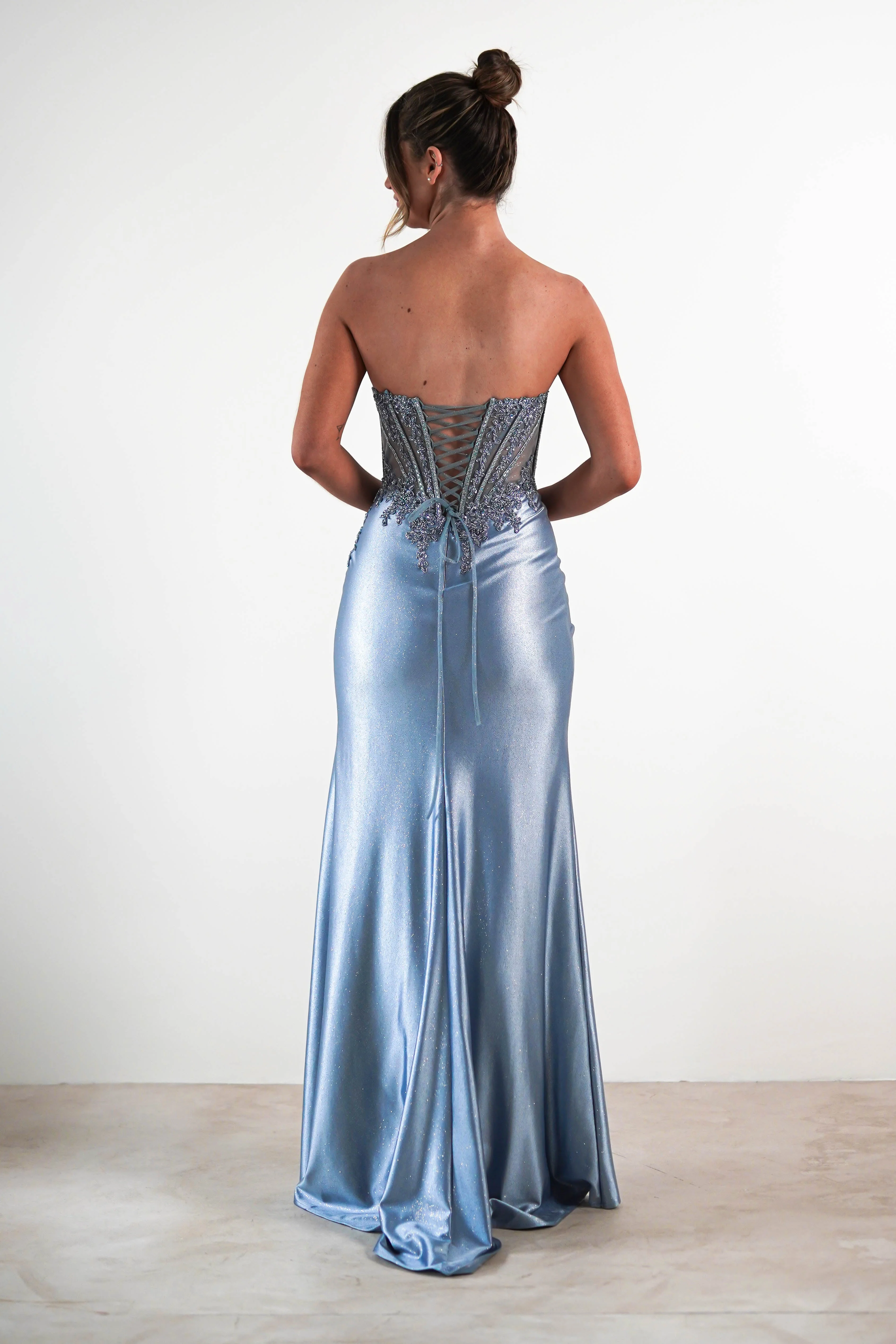 Caspian Embellished Bodycon Gown | Dusty Blue - Image 5