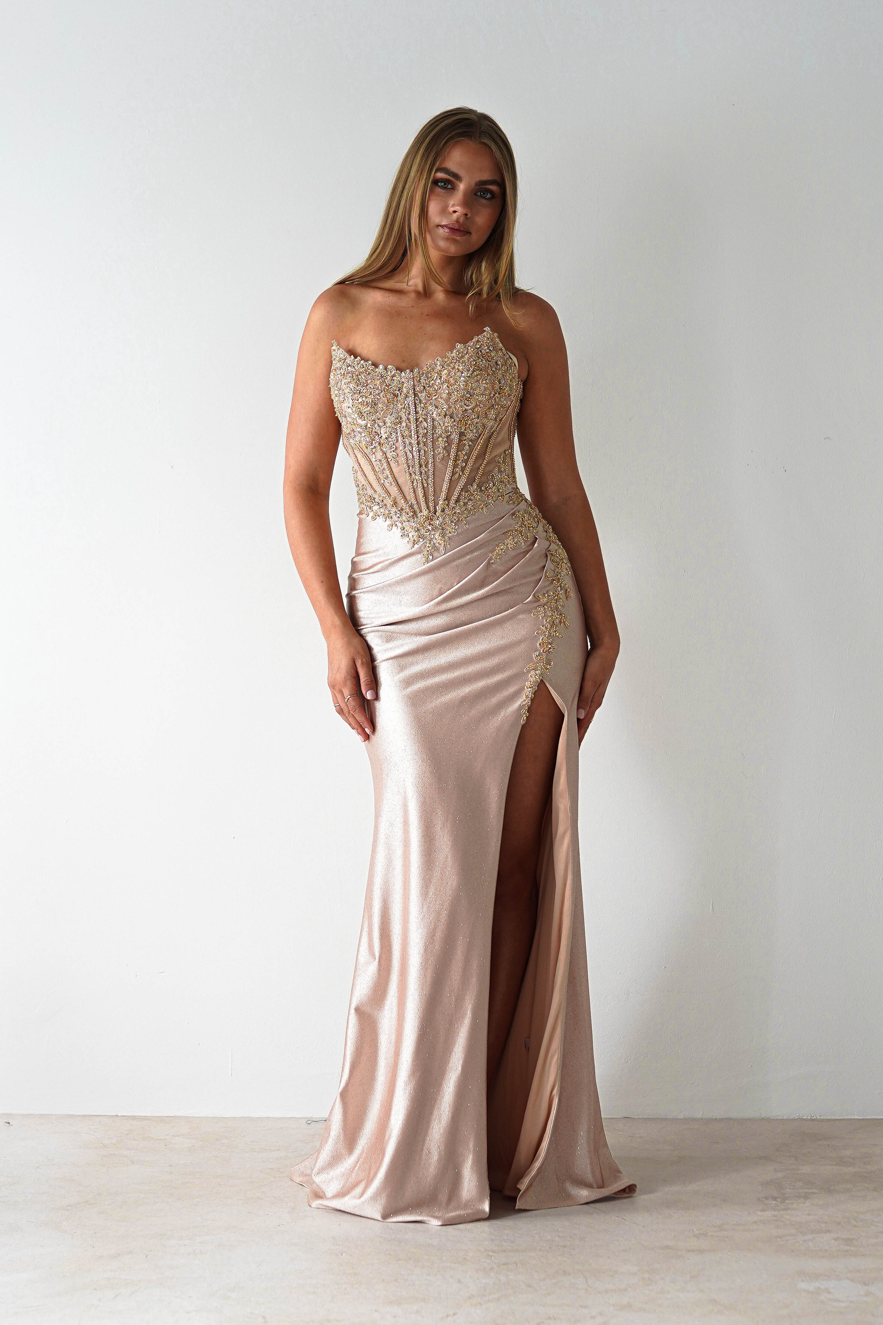 Caspian Embellished Bodycon Gown | Gold