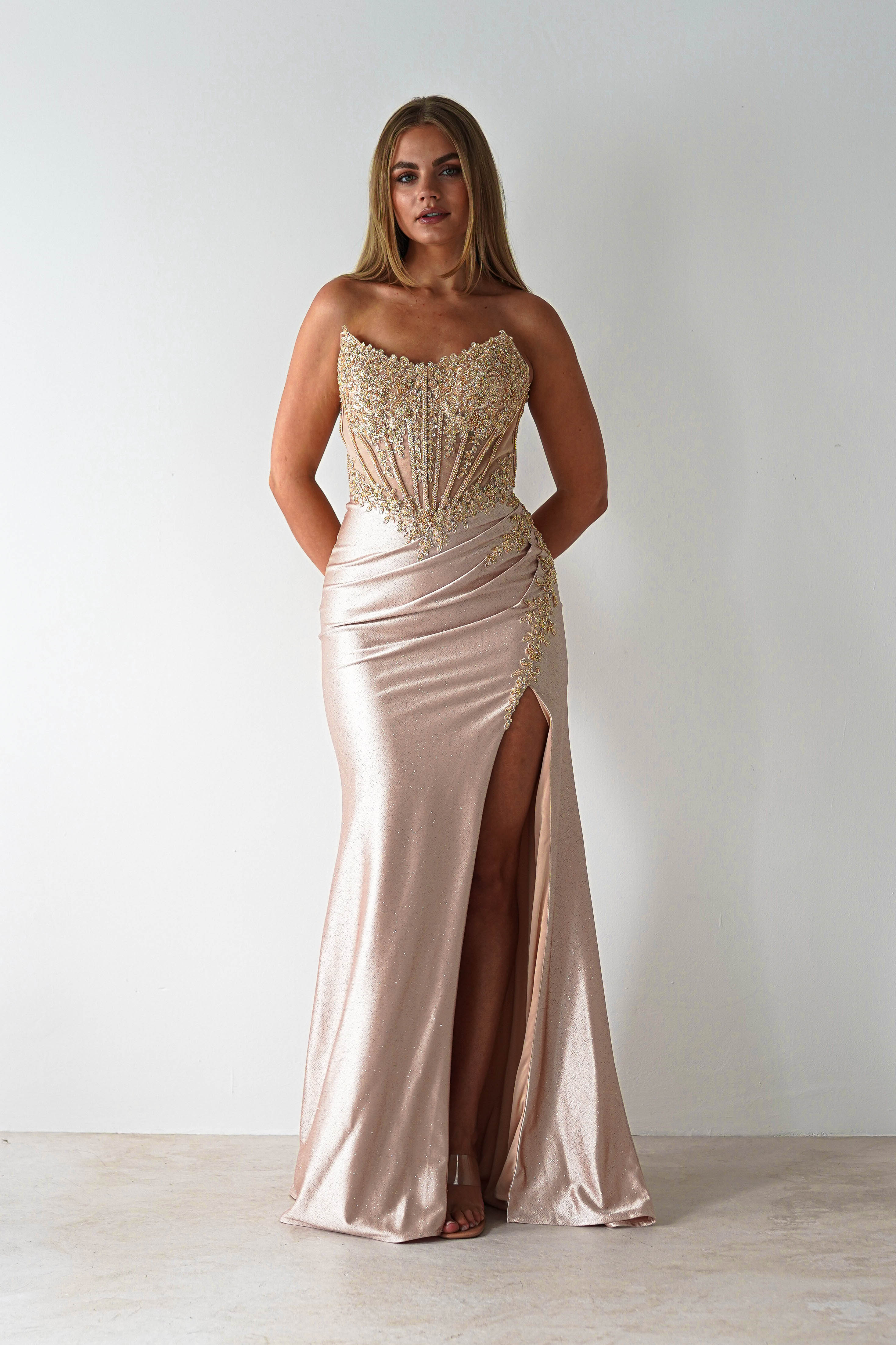 Caspian Embellished Bodycon Gown | Gold - Image 8