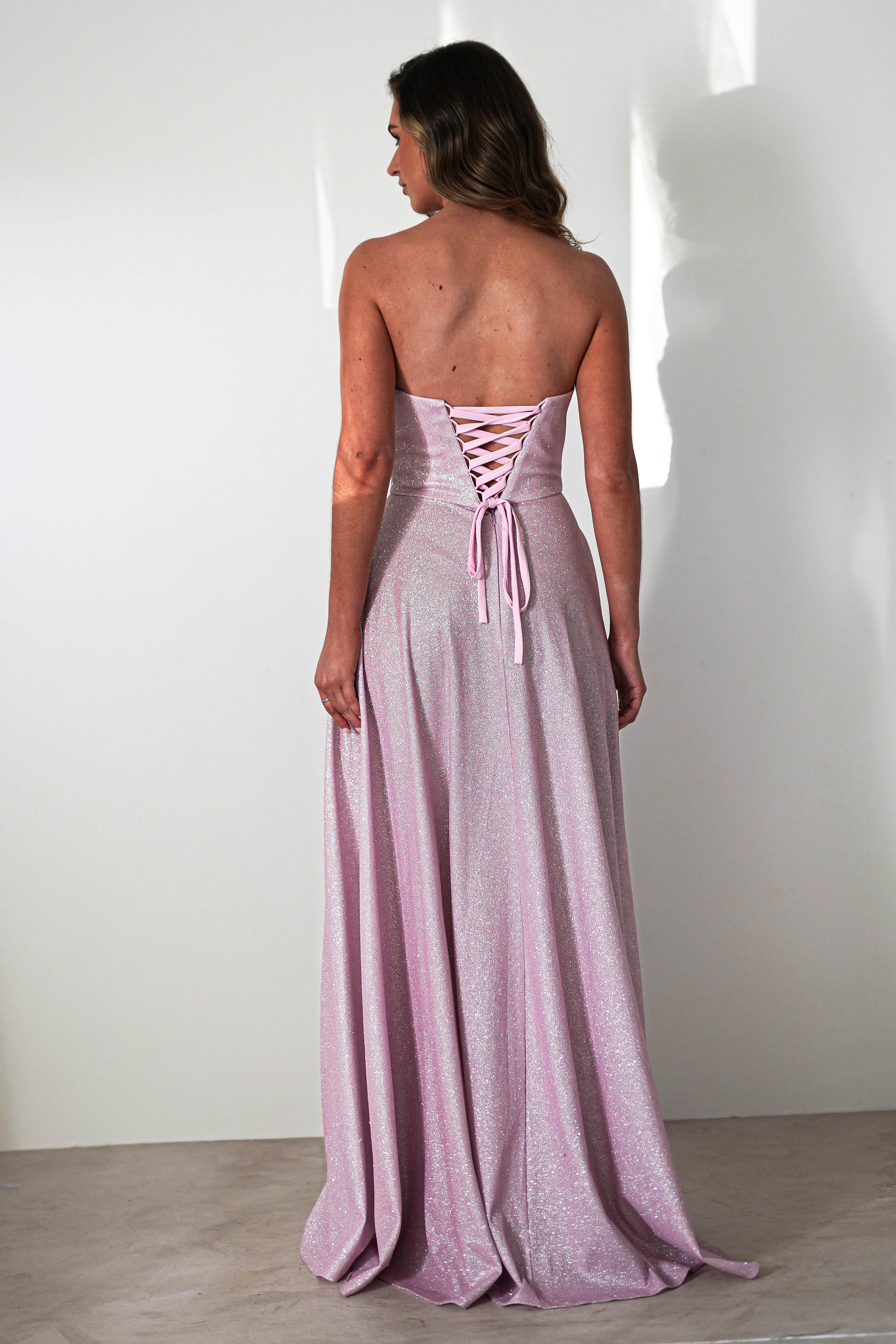 Cassia Strapless Glitter Aline Gown | Pink - Image 7