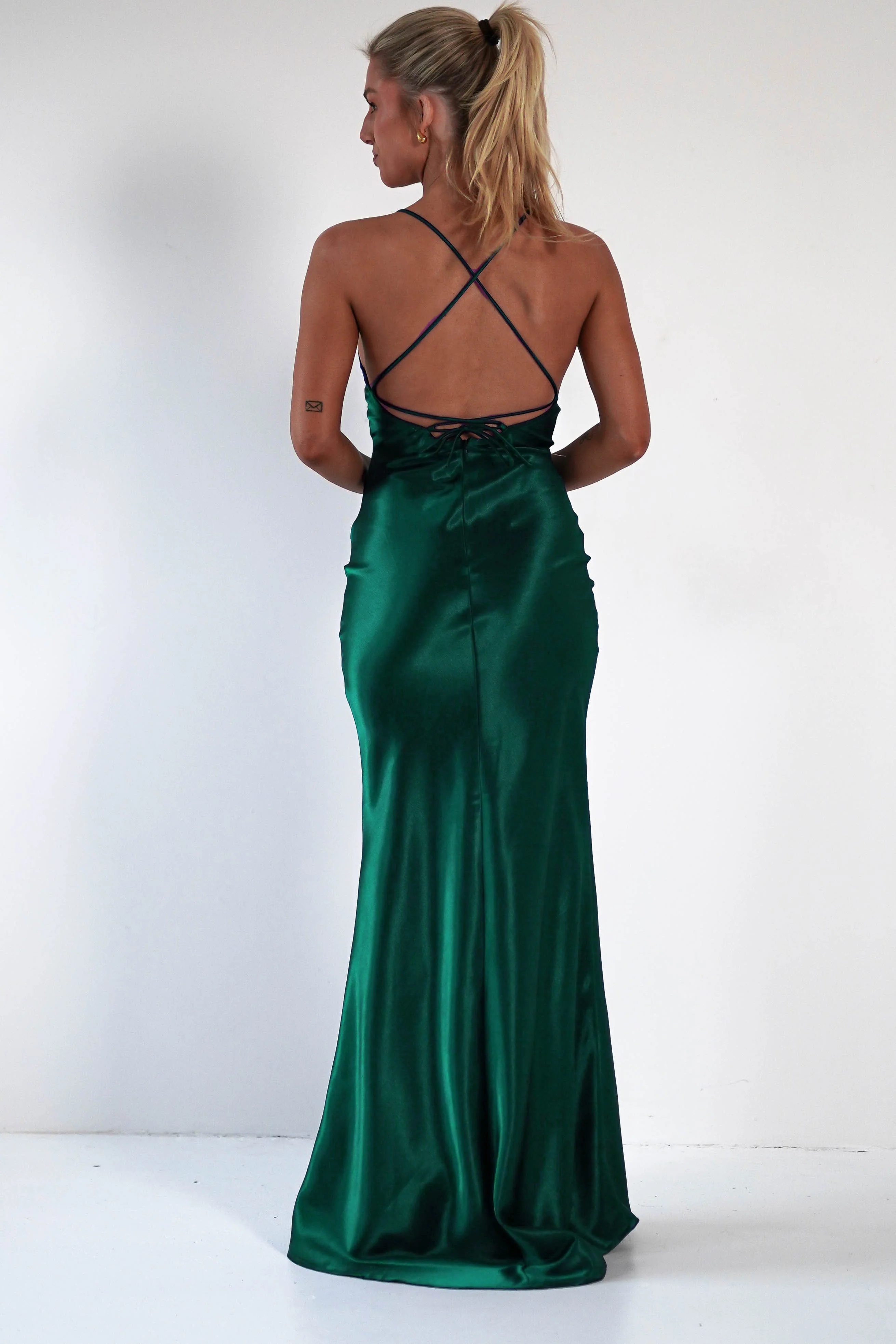 Celinee Satin Maxi Gown | Emerald Green - Image 4