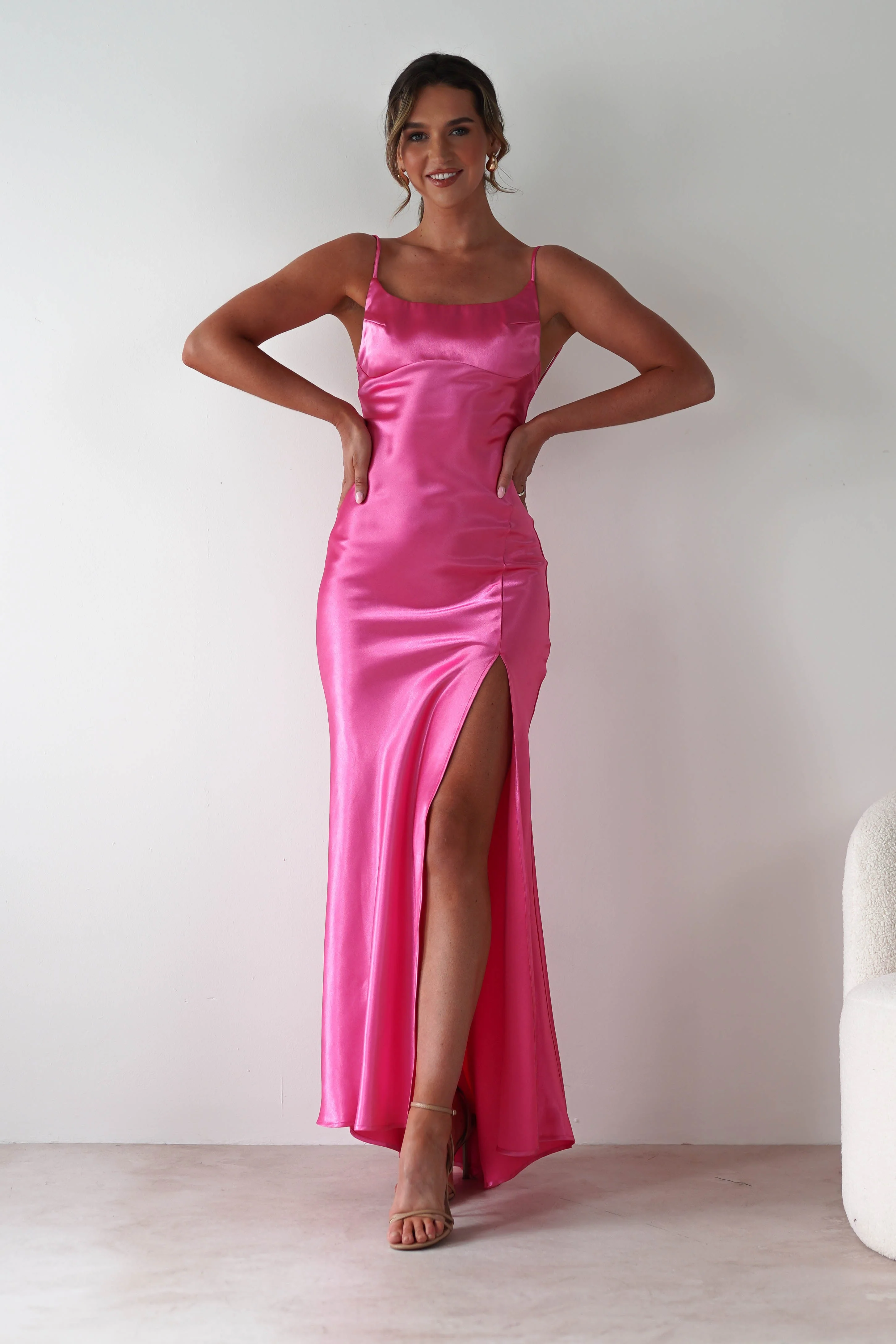 Celinee Satin Maxi Gown | Hot Pink - Image 9