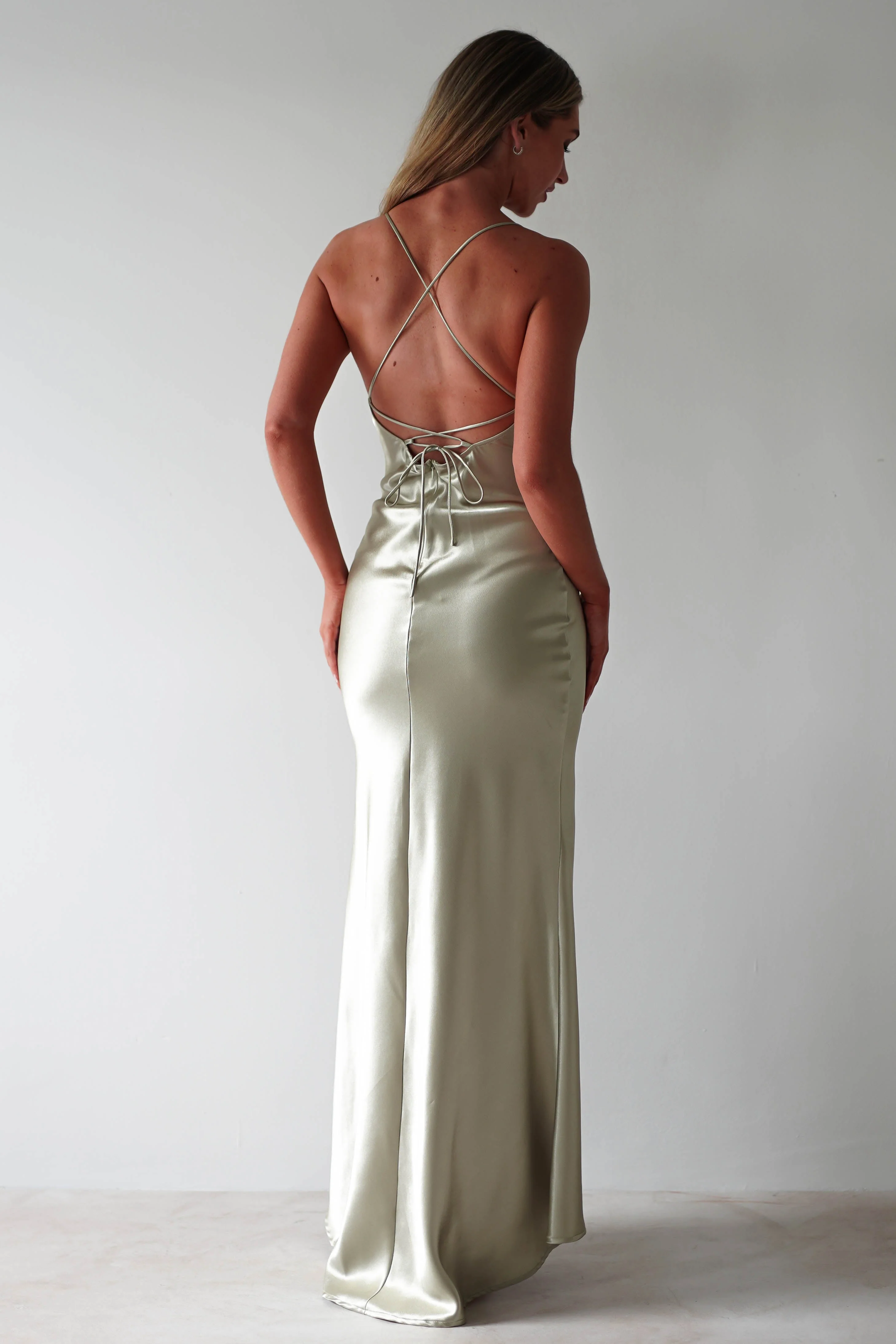 Celinee Satin Maxi Gown | Sage - Image 11
