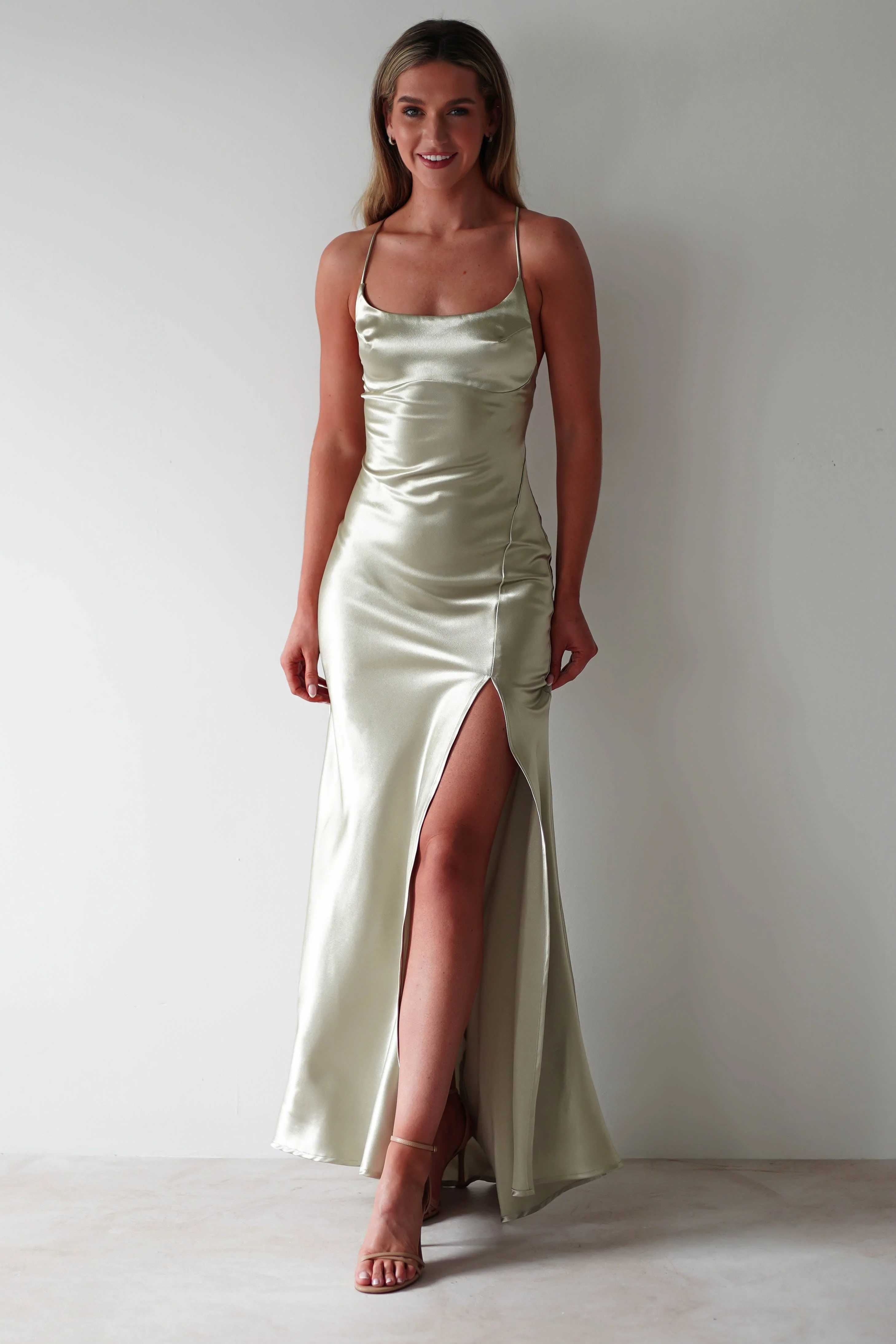 Celinee Satin Maxi Gown | Sage - Image 13