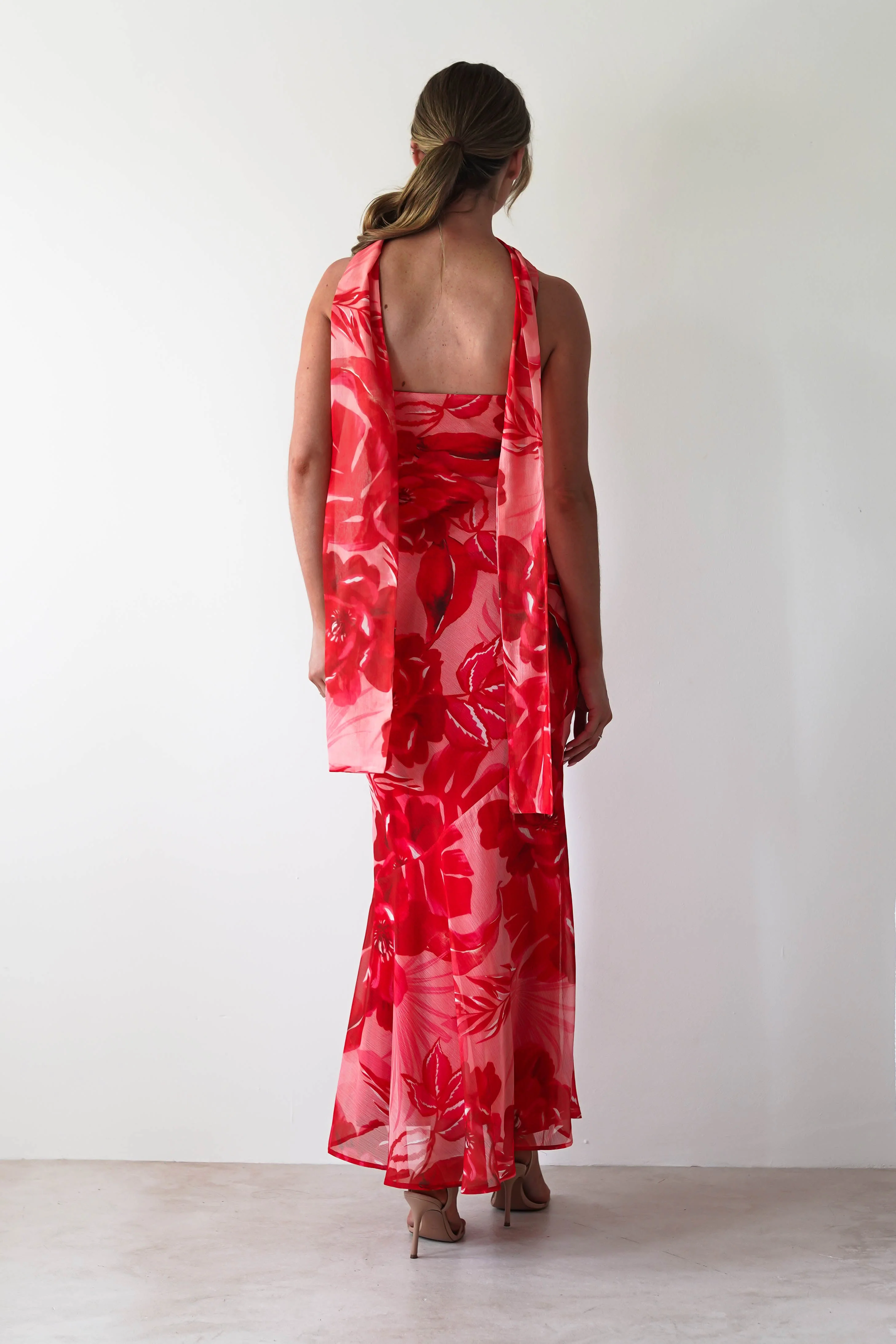 Charlene Floral Chiffon Maxi Dress | Red Print - Image 9