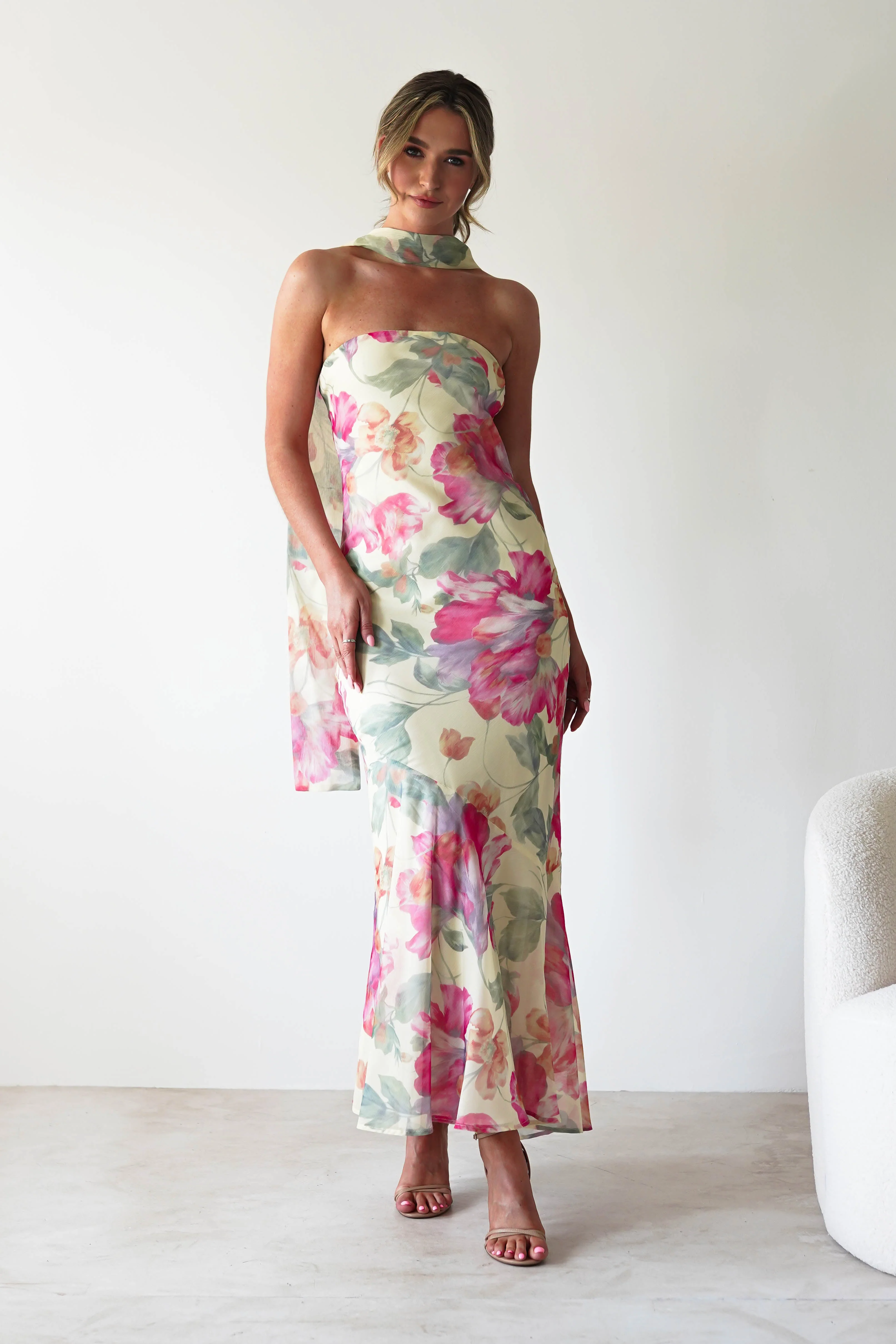 Charlene Floral Chiffon Maxi Dress | Yellow Print - Image 2