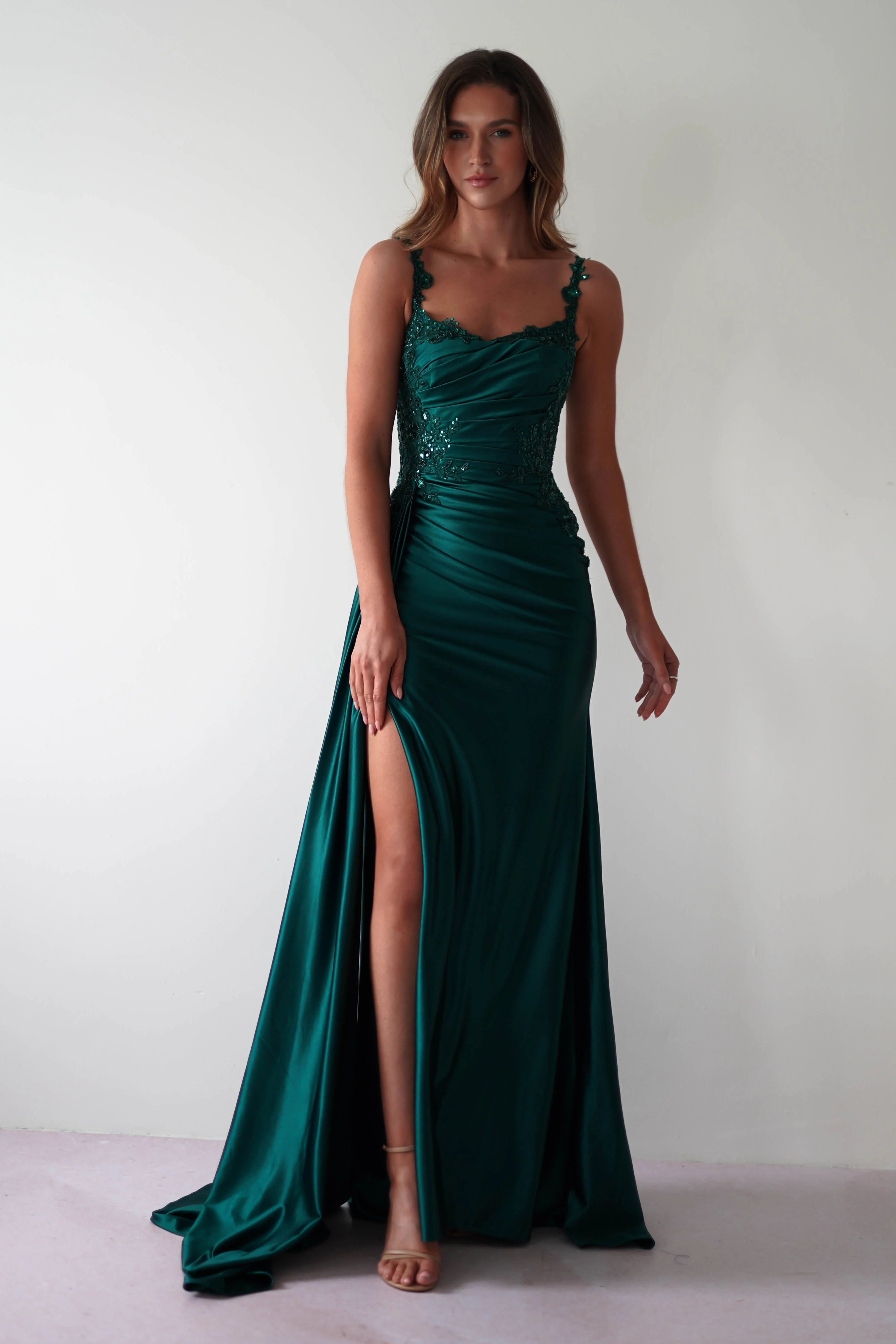 Cindy Pleated Bodice Gown | Emerald Green - Image 6