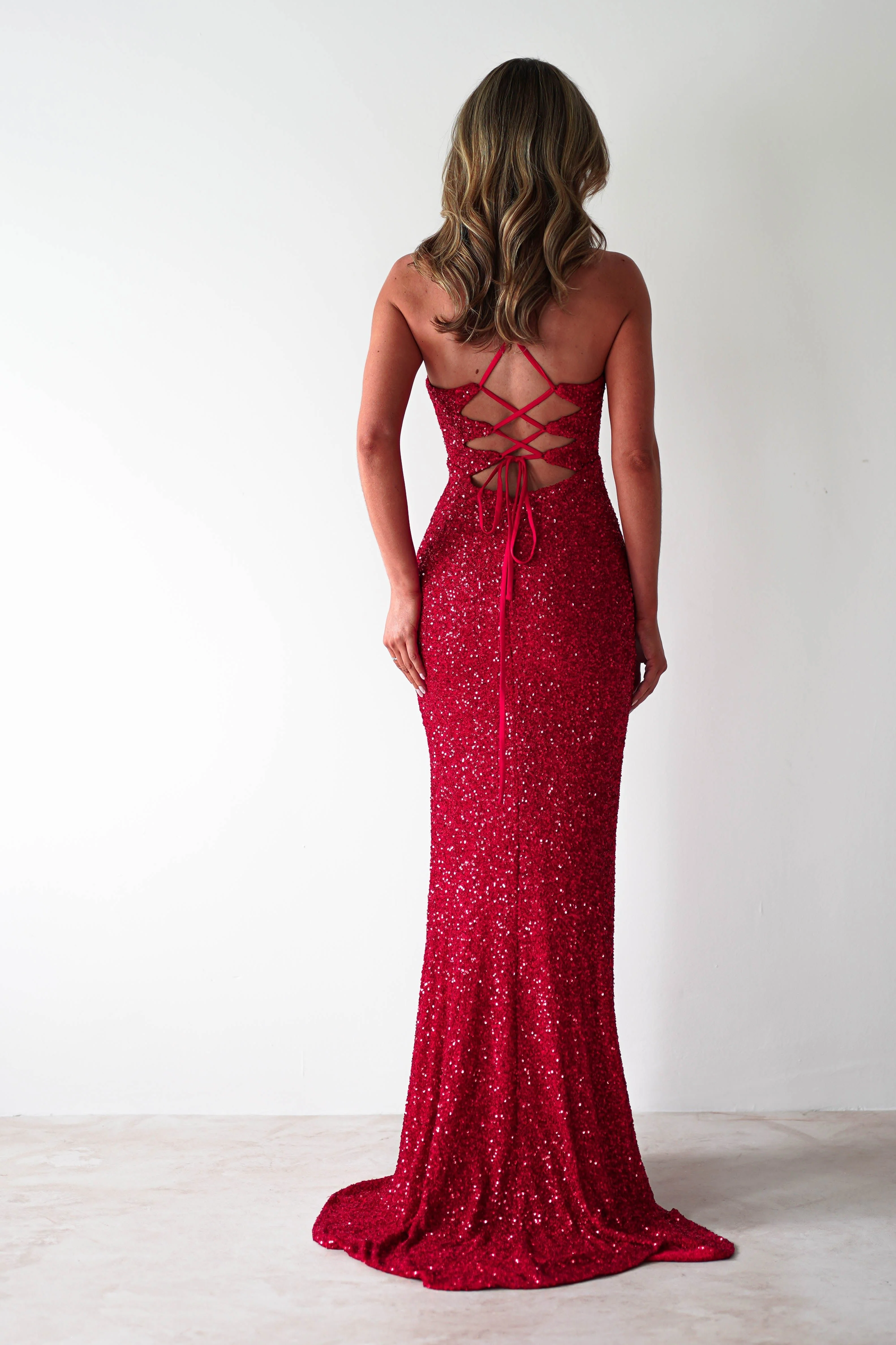 Clarisse Bodycon Sequin Gown | Red - Image 9
