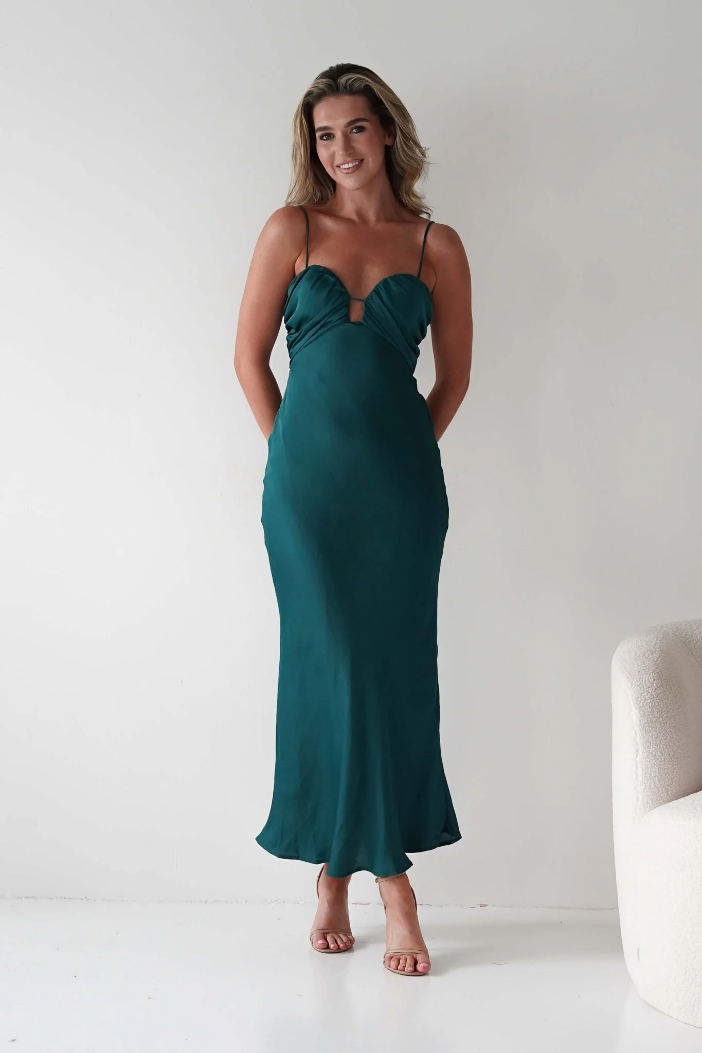 Colorado Soft Satin Midi Dress | Emerald Green - Image 4