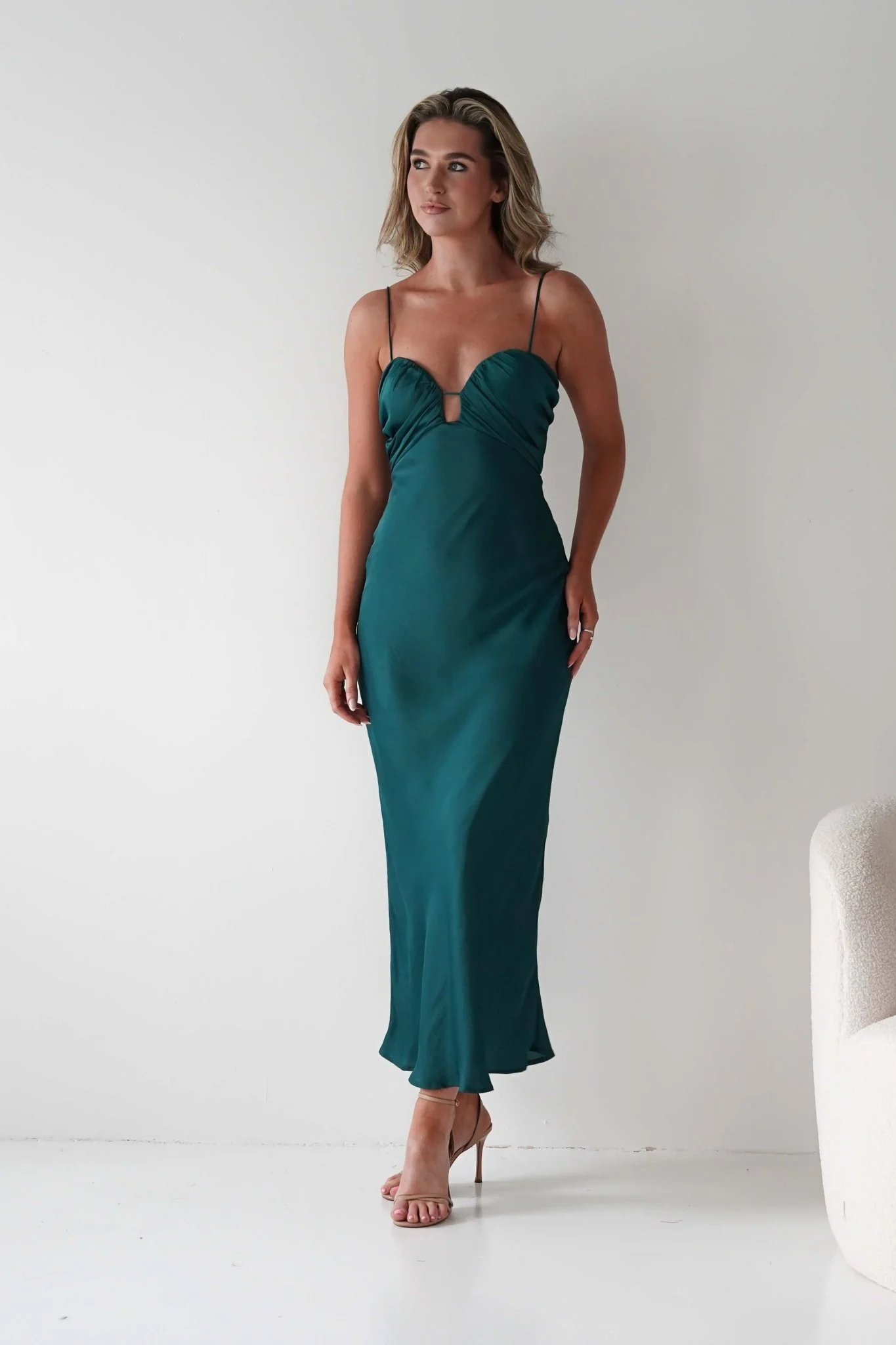 Colorado Soft Satin Midi Dress | Emerald Green - Image 9