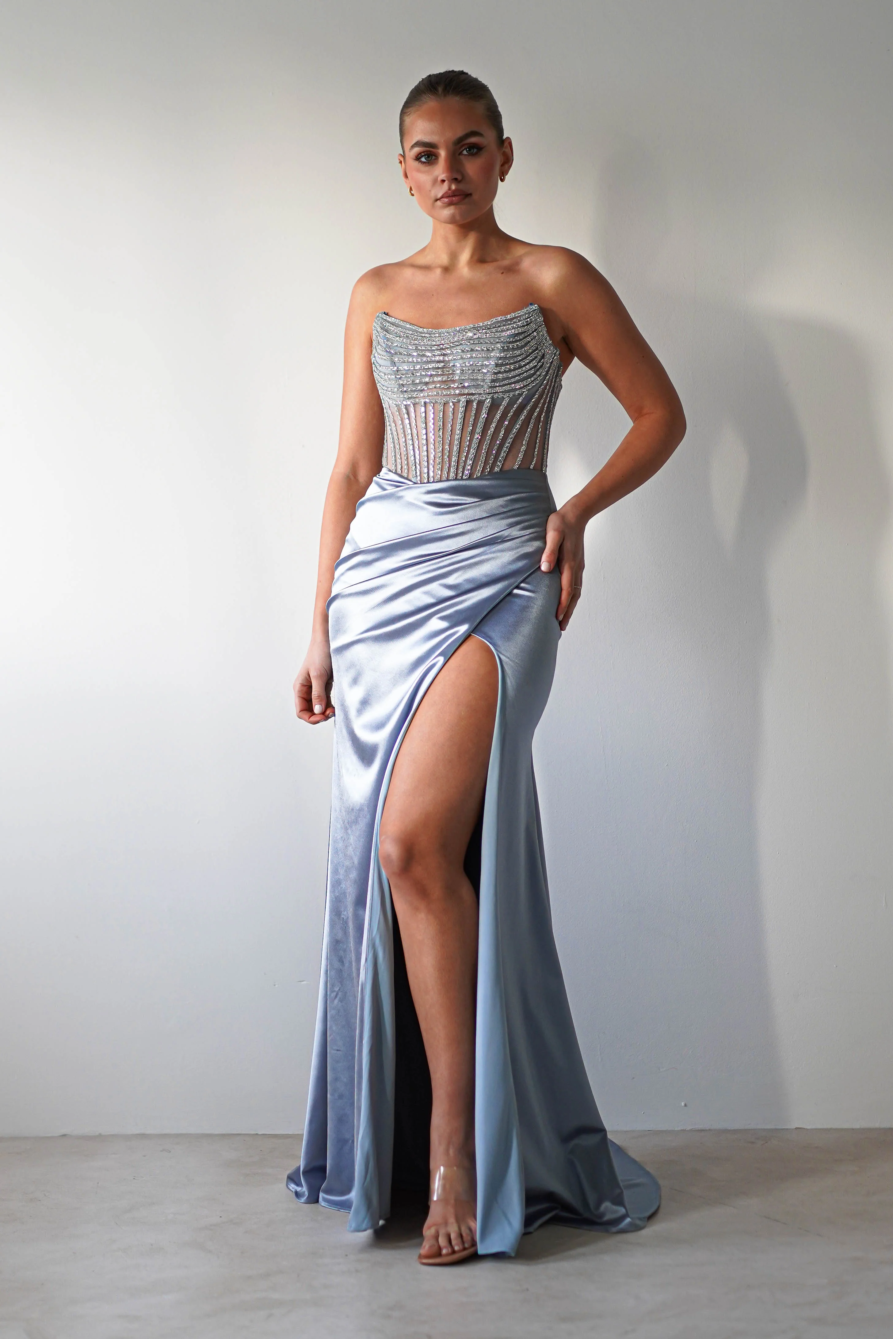 Crystal Bodycon Embellished Gown | Blue - Image 2