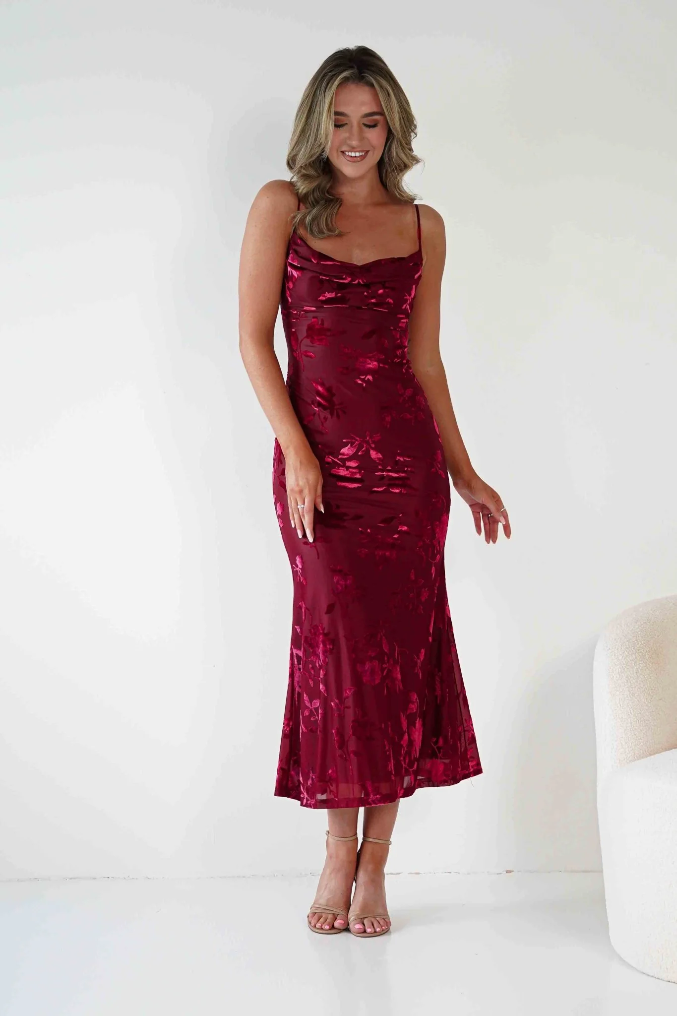 Dahlia Floral Jacquard Maxi Dress | Wine - Image 9