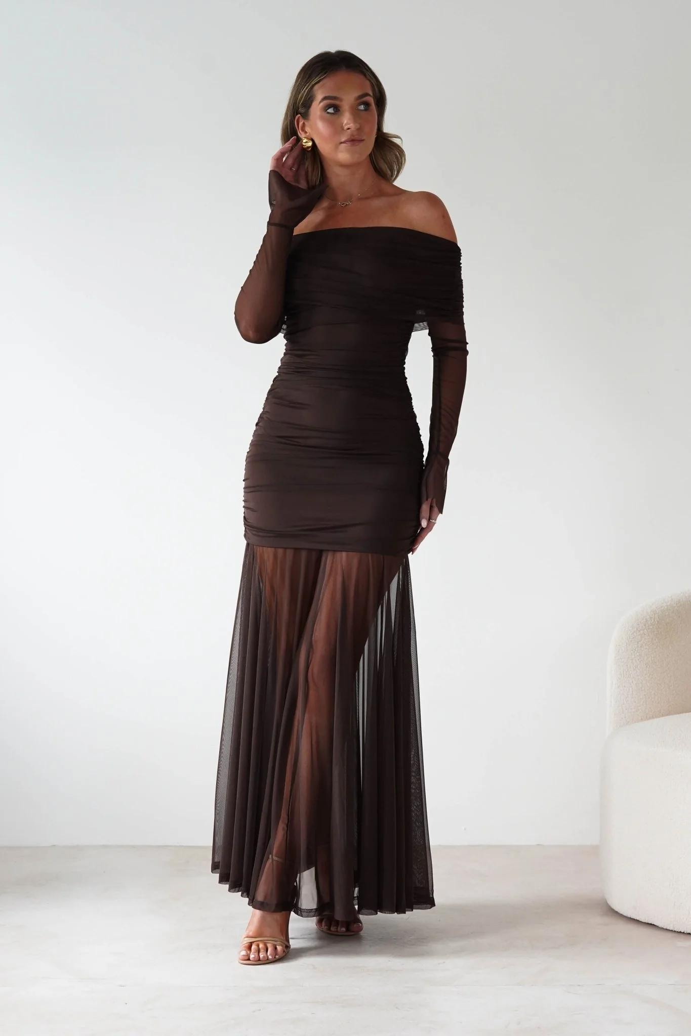 Dalton Mesh Maxi Dress | Brown