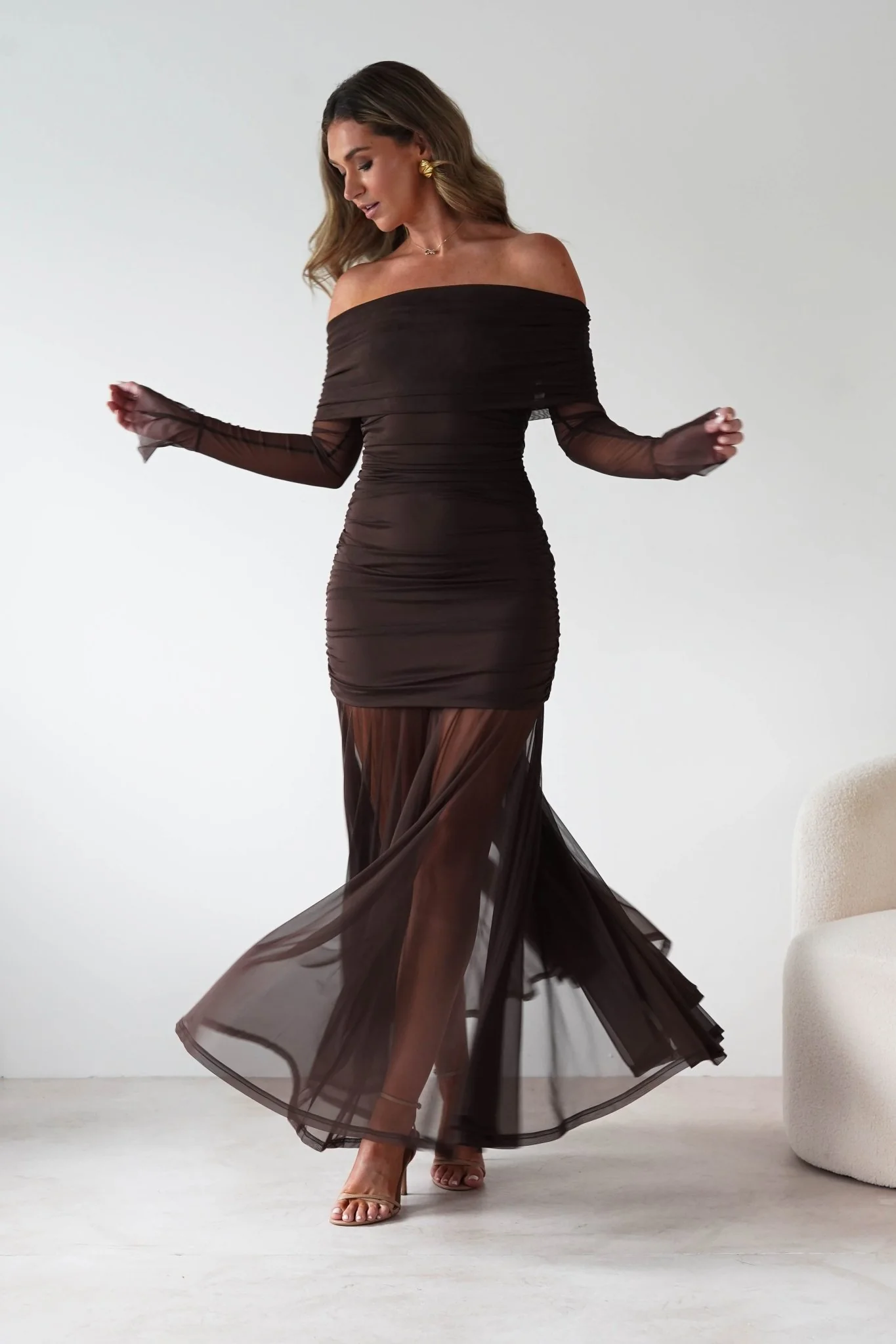 Dalton Mesh Maxi Dress | Brown - Image 6