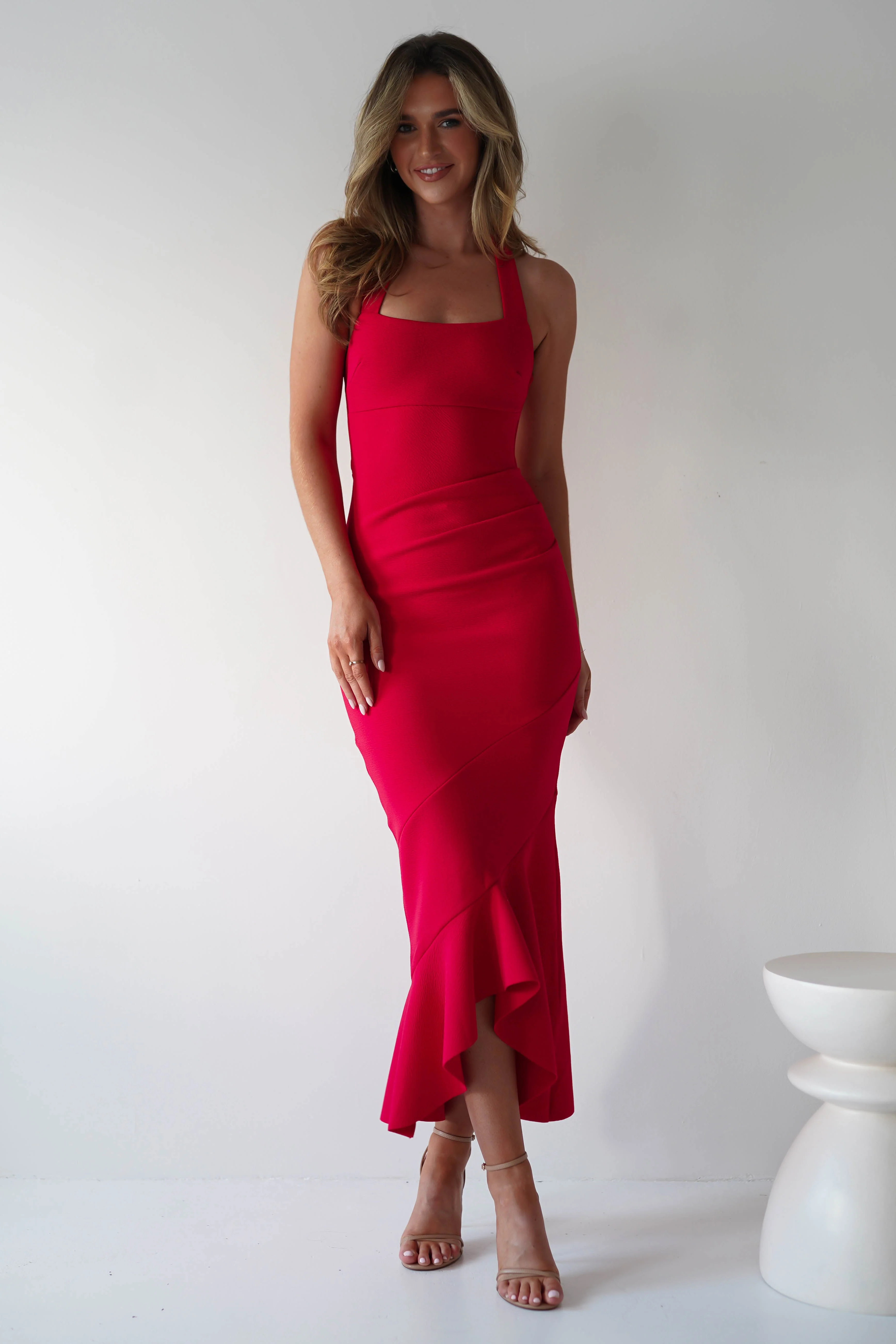 Damaris Textured Midi Dress | Red - Image 7